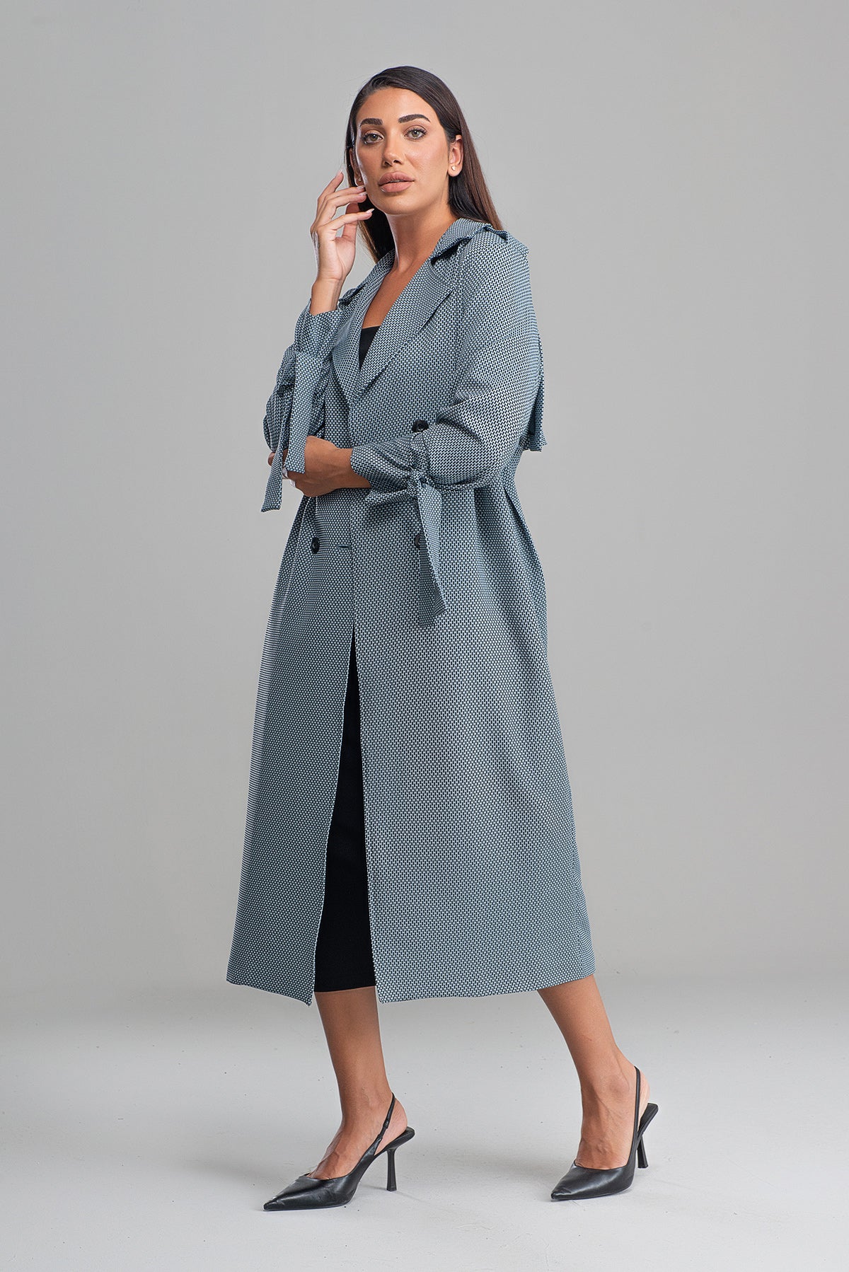 Trençkot Oversize Astarlı Rüzgarlık Detaylı Desenli Geniş Kesim Nora