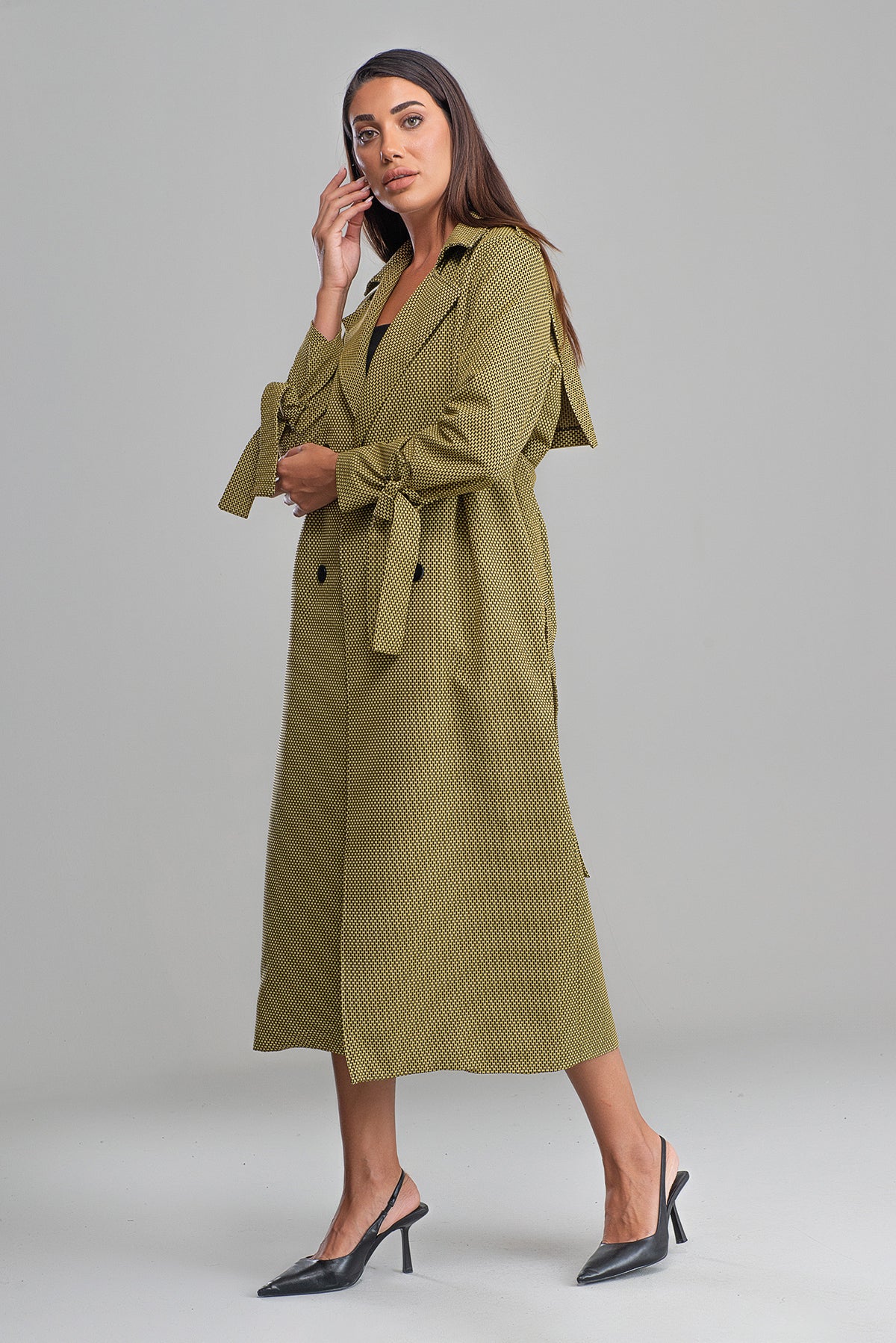 Trençkot Oversize Astarlı Rüzgarlık Detaylı Desenli Geniş Kesim Nora