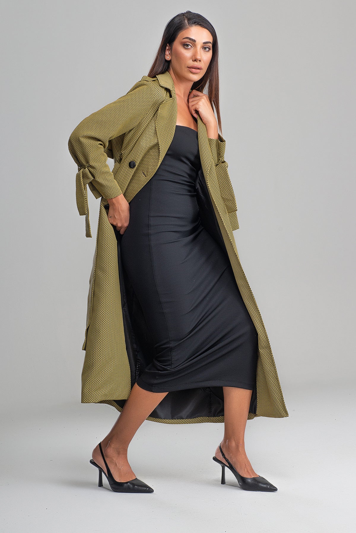 Trençkot Oversize Astarlı Rüzgarlık Detaylı Desenli Geniş Kesim Nora