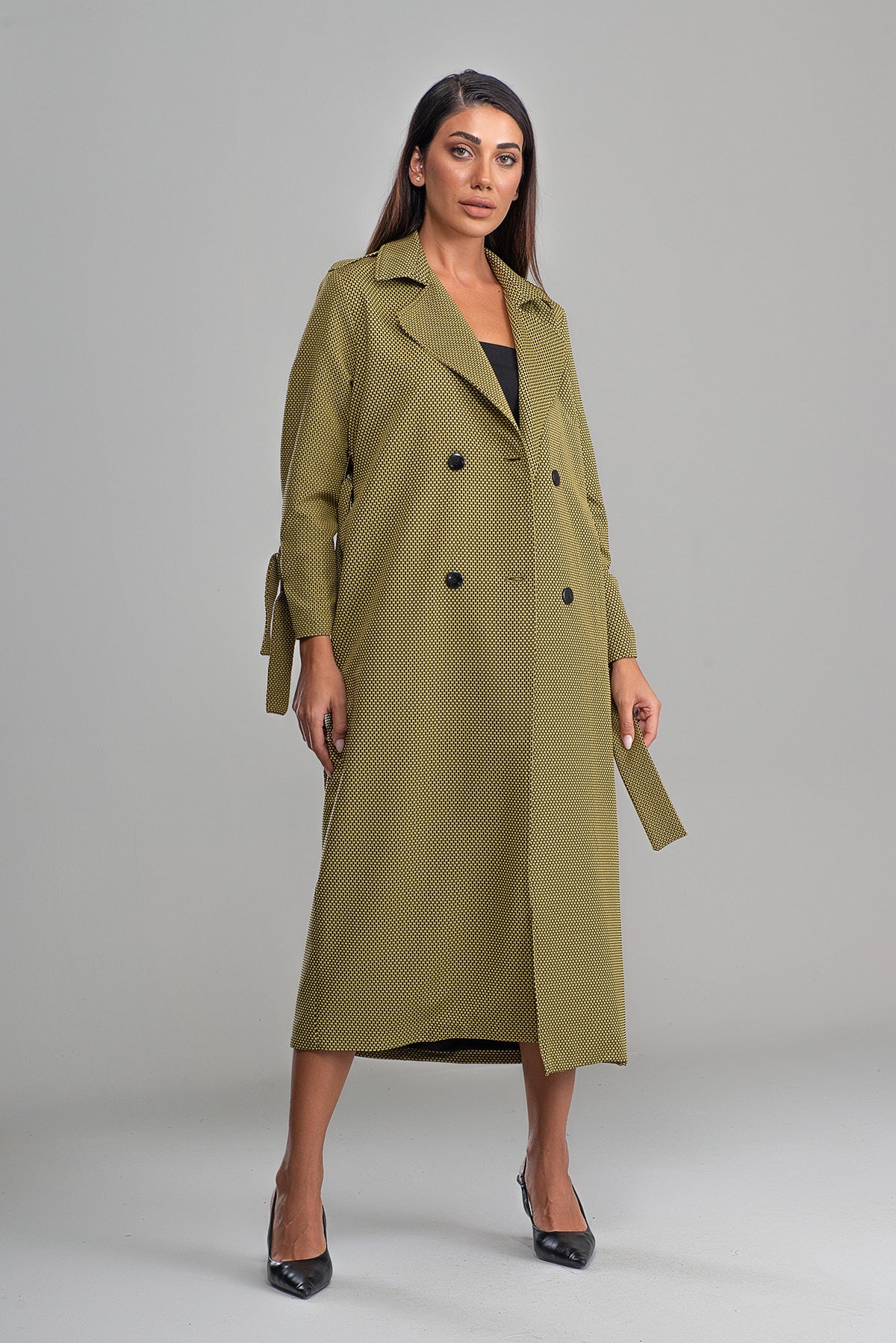 Trençkot Oversize Astarlı Rüzgarlık Detaylı Desenli Geniş Kesim Nora