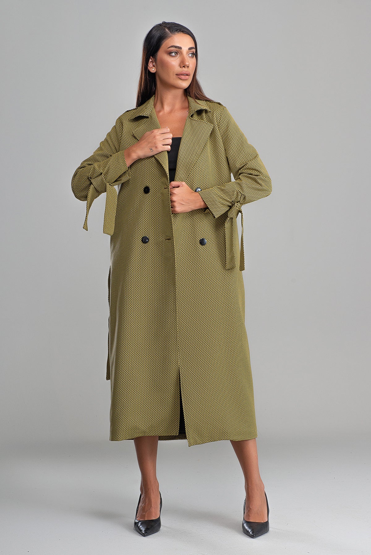 Trençkot Oversize Astarlı Rüzgarlık Detaylı Desenli Geniş Kesim Nora