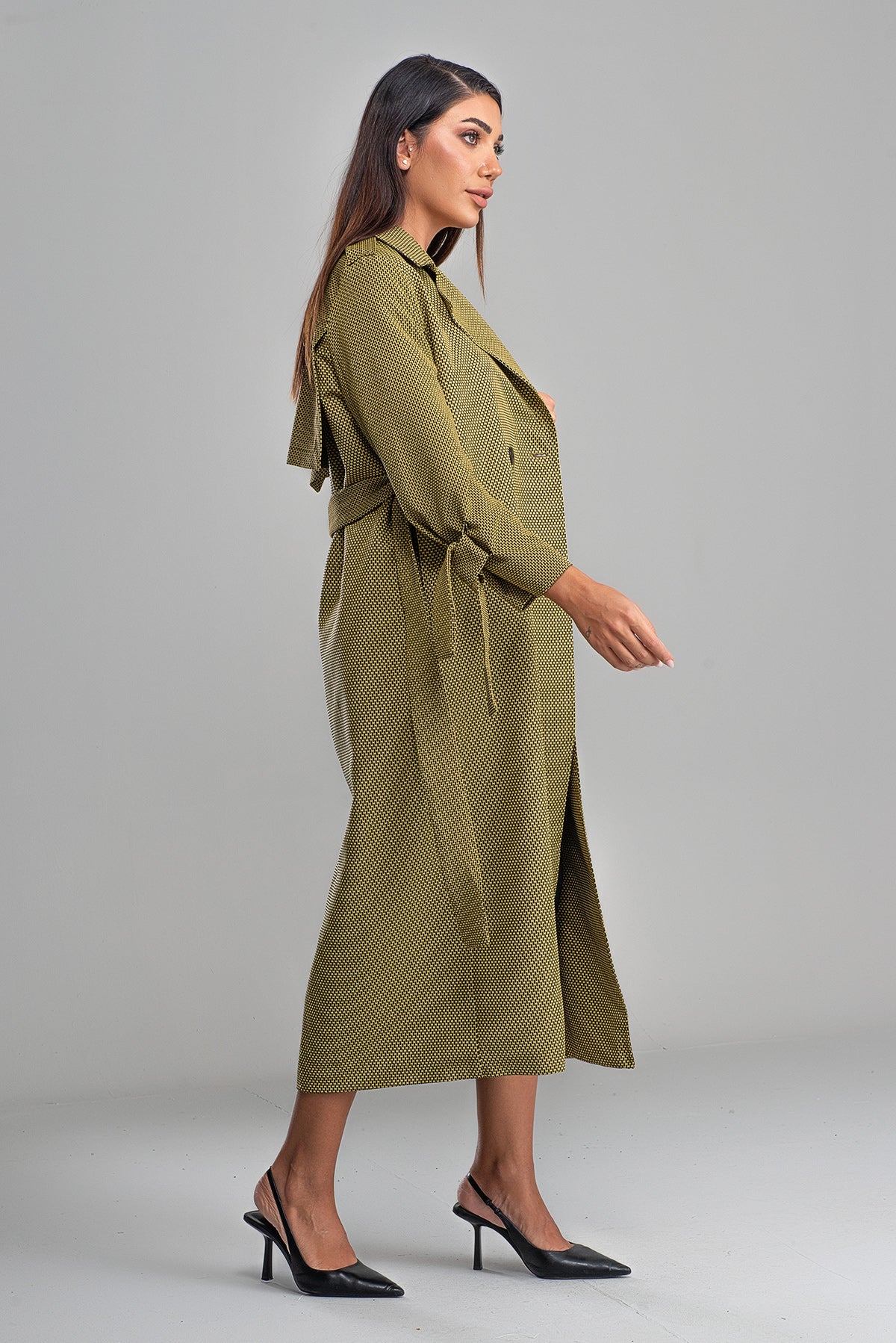 Trençkot Oversize Astarlı Rüzgarlık Detaylı Desenli Geniş Kesim Nora