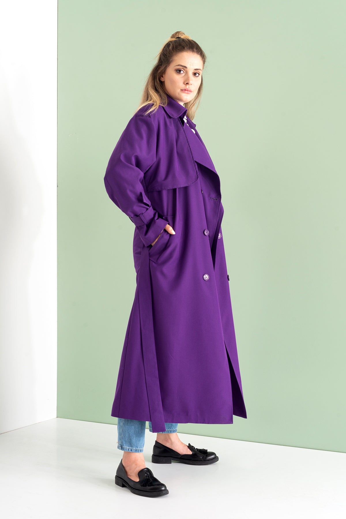 Trençkot Oversize Astarlı Geniş Kesim Pelerin Detaylı Arrow