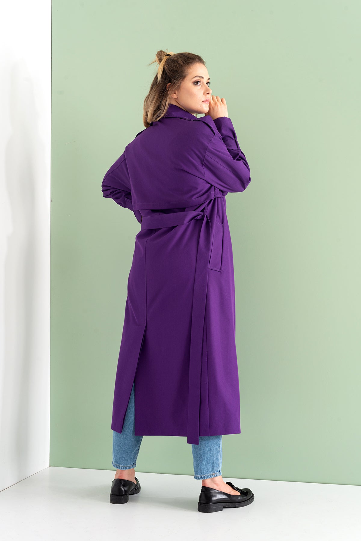 Trençkot Oversize Astarlı Geniş Kesim Pelerin Detaylı Arrow