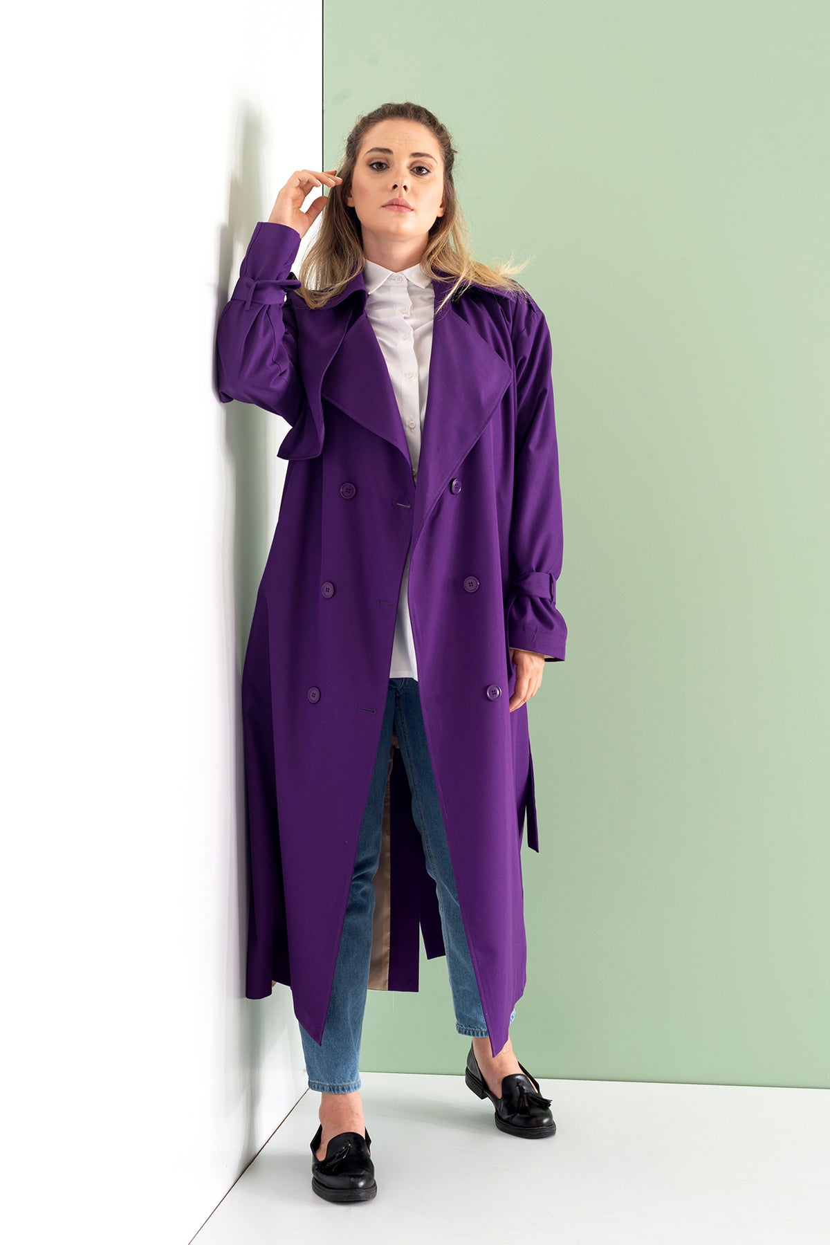 Trençkot Oversize Astarlı Geniş Kesim Pelerin Detaylı Arrow