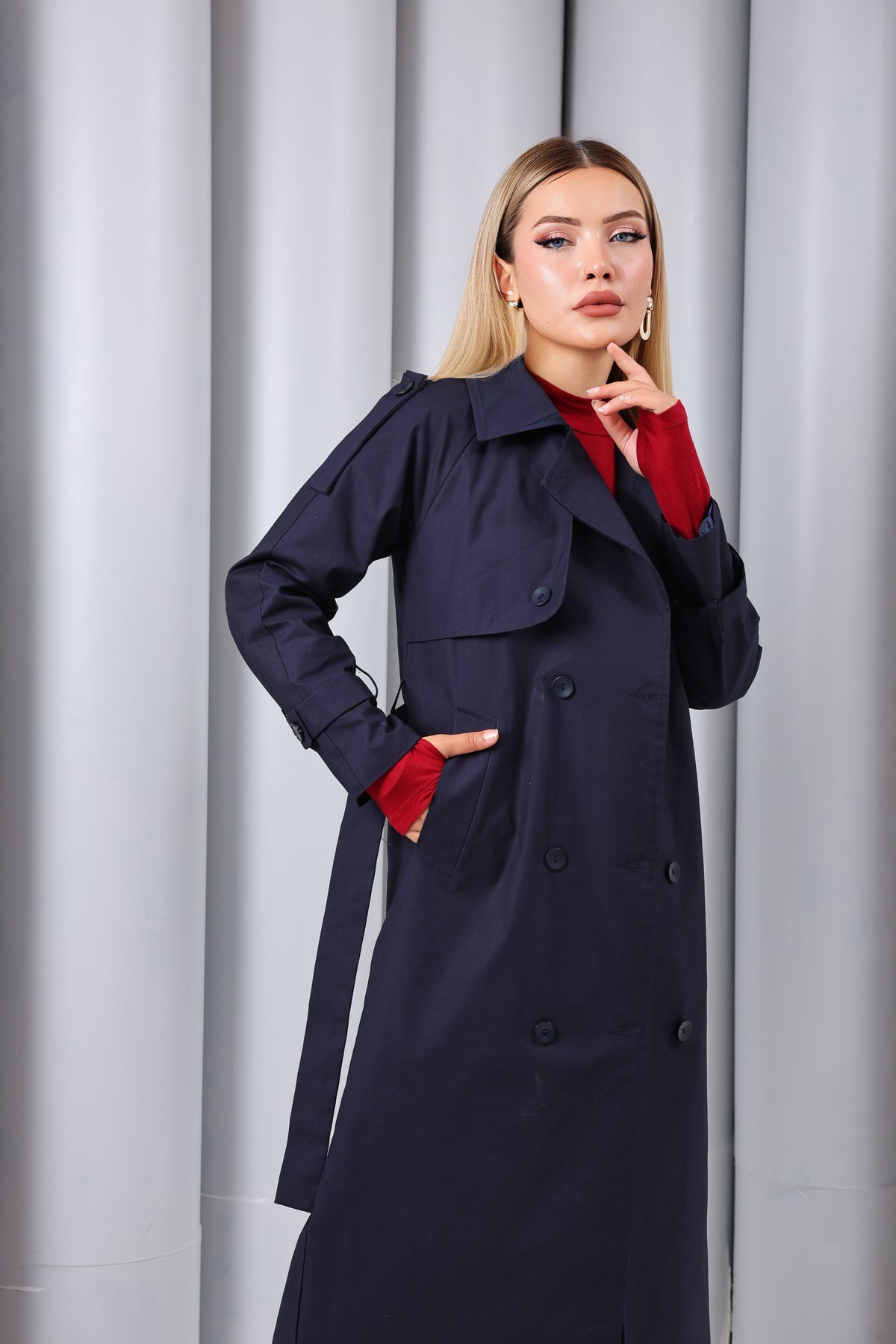 Trençkot Oversize Kol Detaylı Astarlı Geniş Kesim Momente