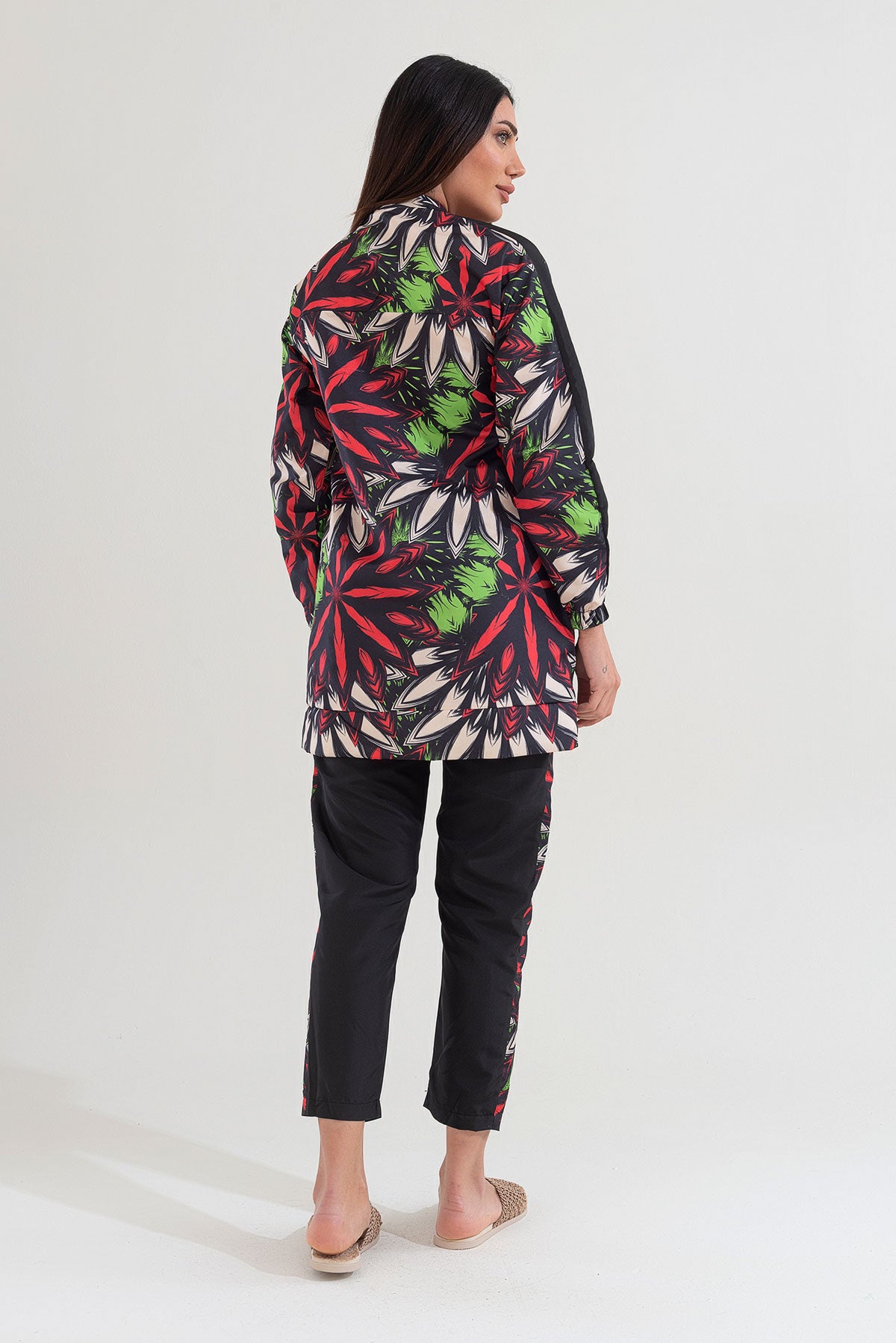 Desenli Tam Kapalı Tesettür Mayo Haşema