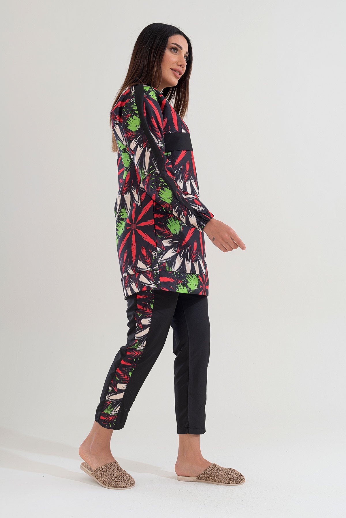 Desenli Tam Kapalı Tesettür Mayo Haşema