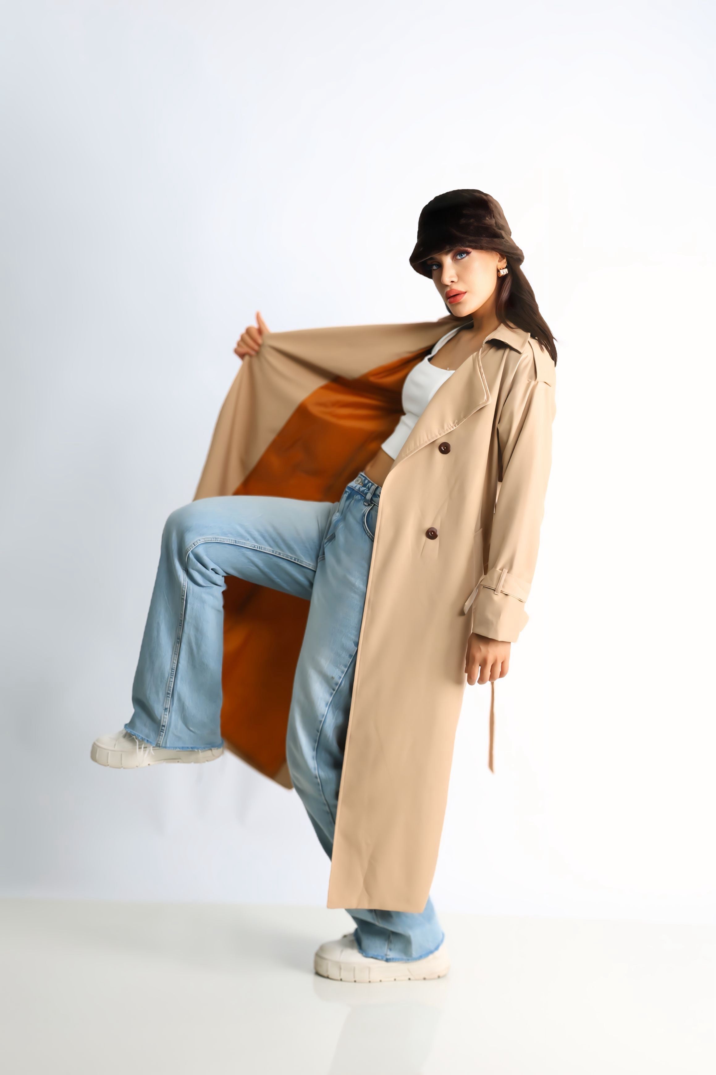 Trençkot Oversize Astarlı Geniş Kesim Arrow