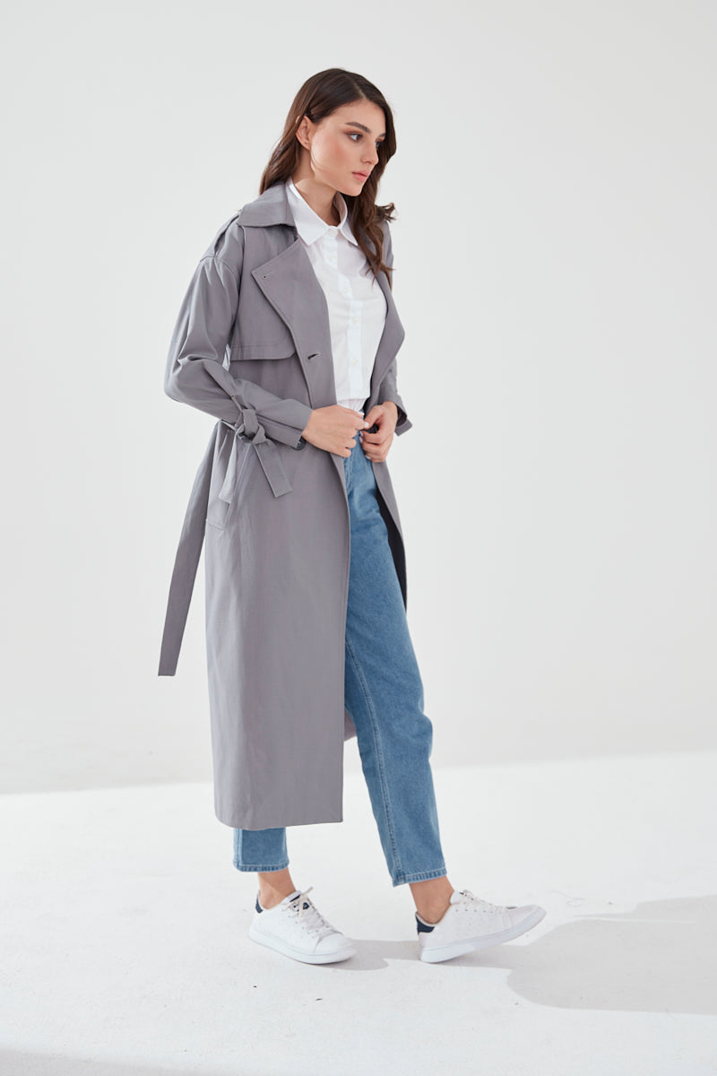 Trençkot Oversize Astarlı Geniş Kesim Arrow