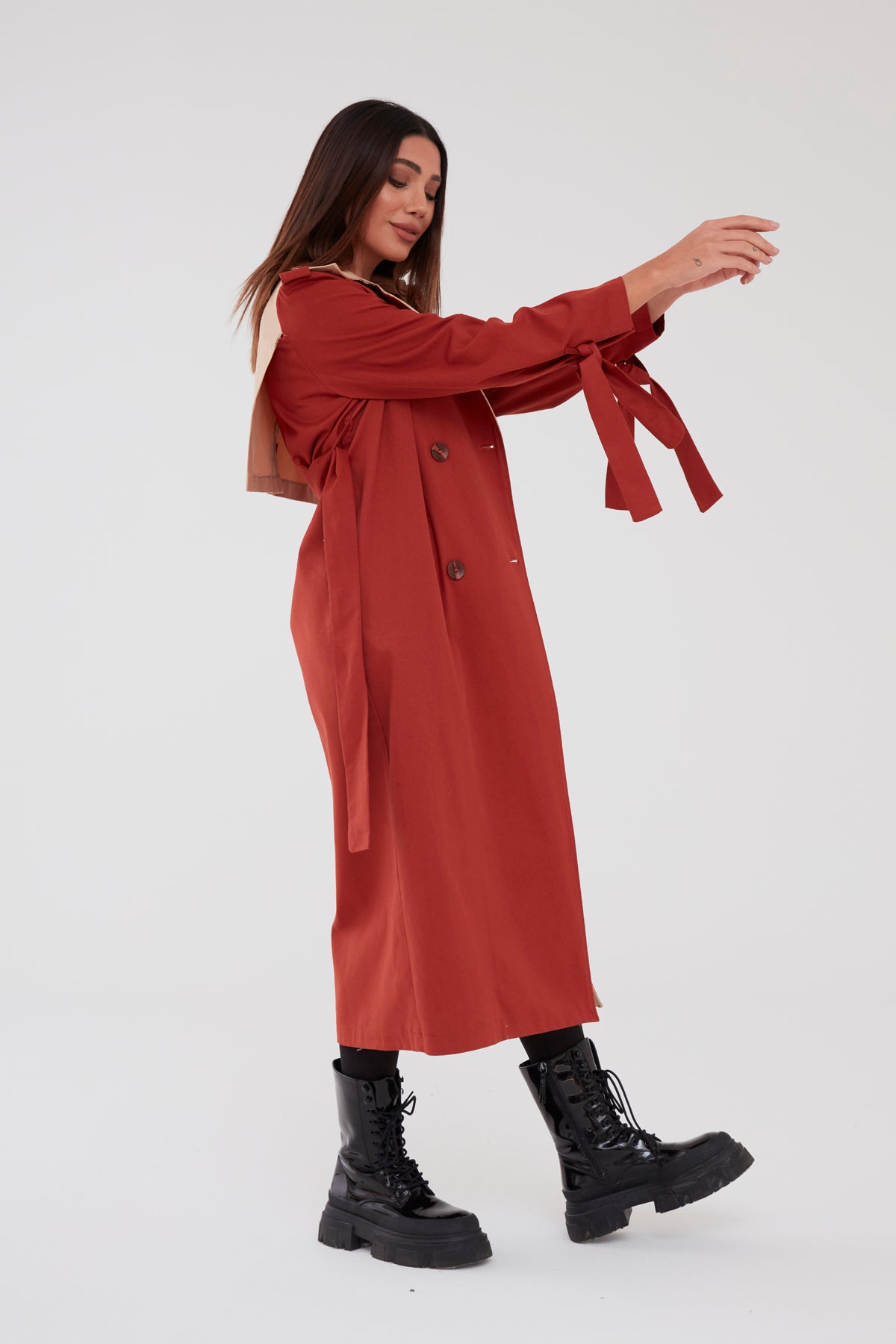 Trençkot Oversize Astarlı Rüzgarlık Detaylı Geniş Kesim Tasarım Nora