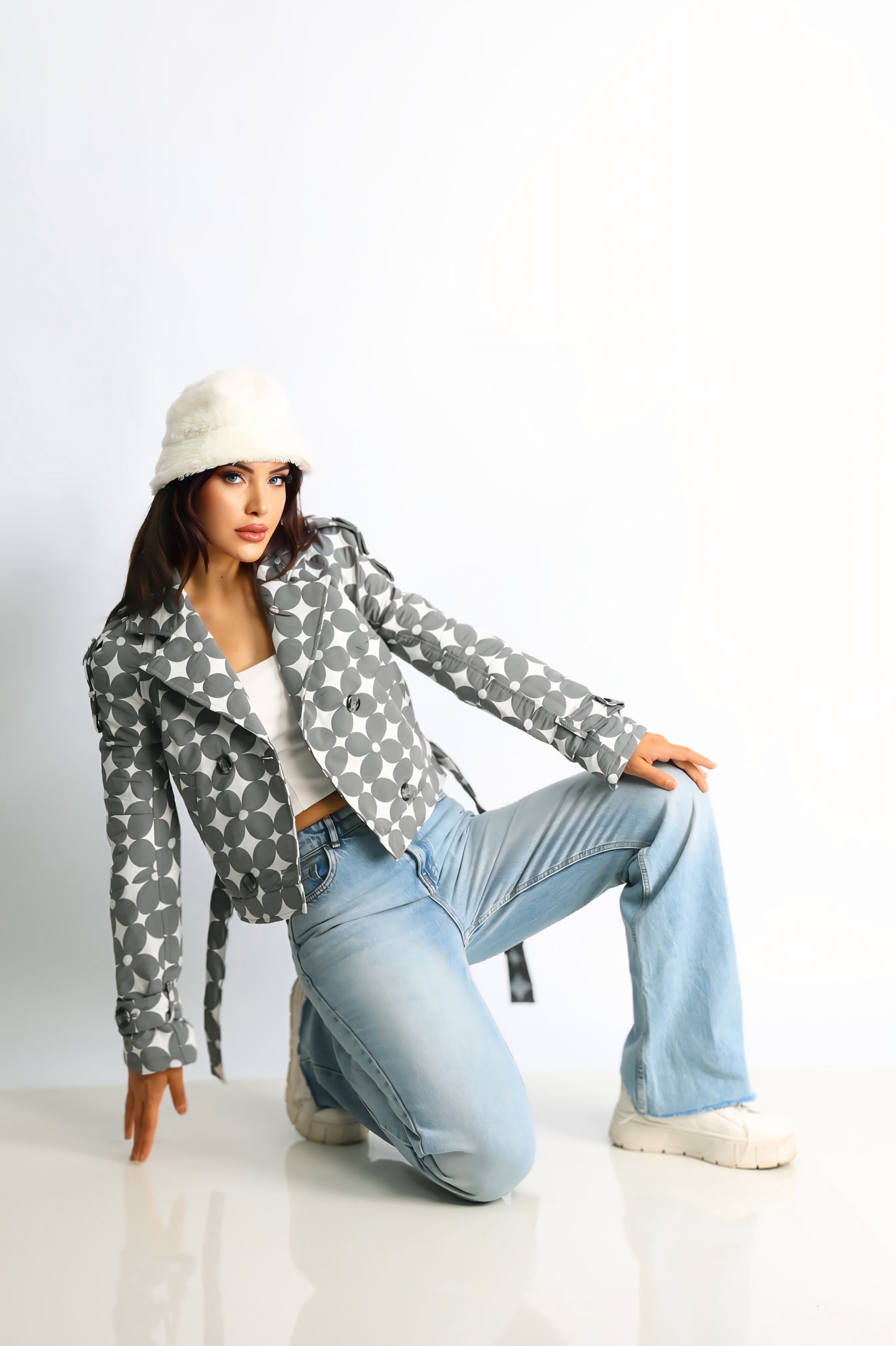 Kadın Kapitoneli Biker Kısa Ceket Flora