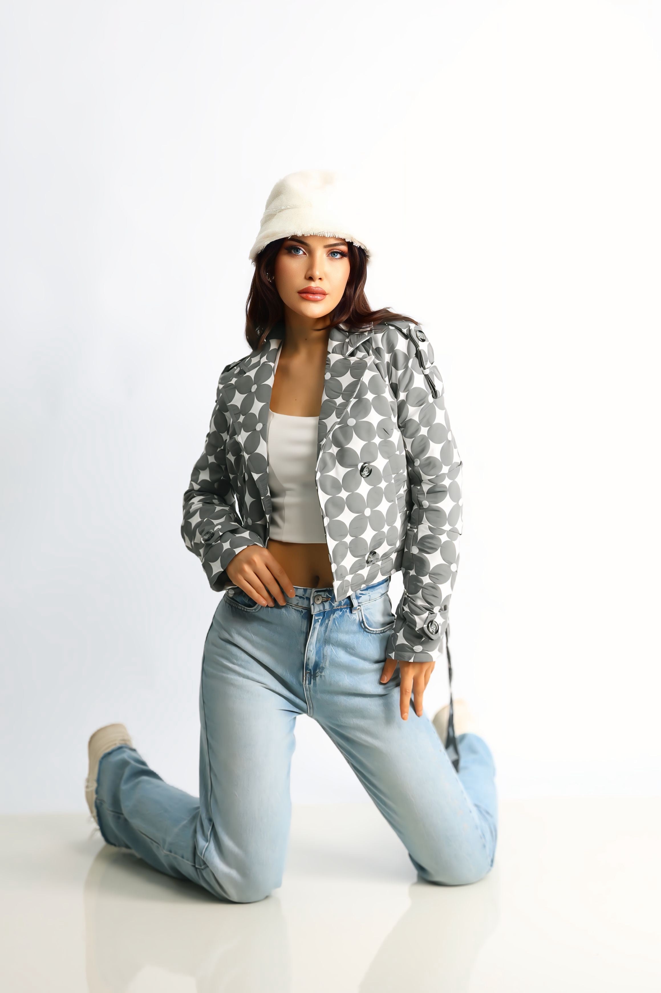 Kadın Kapitoneli Biker Kısa Ceket Flora