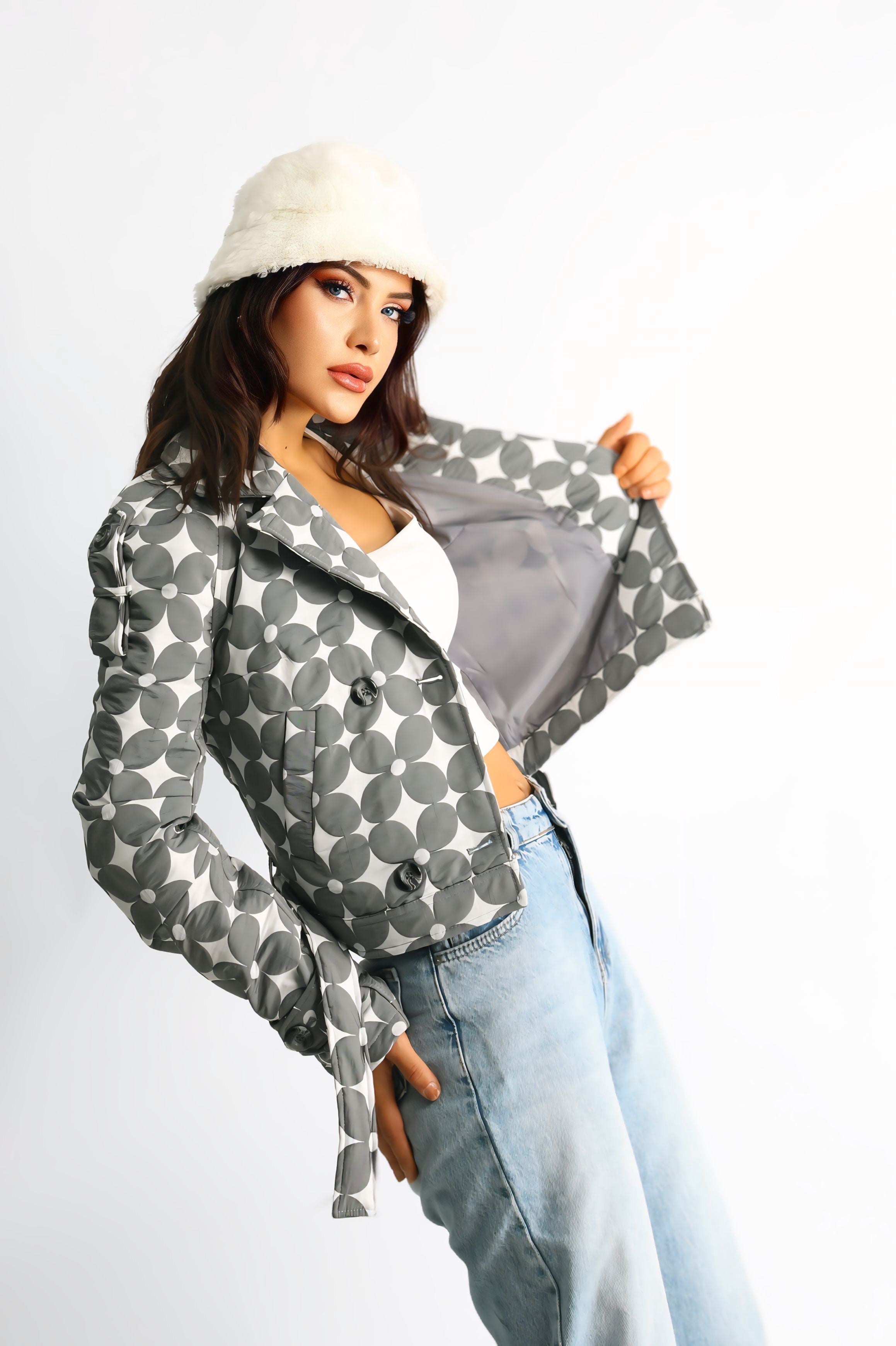 Kadın Kapitoneli Biker Kısa Ceket Flora