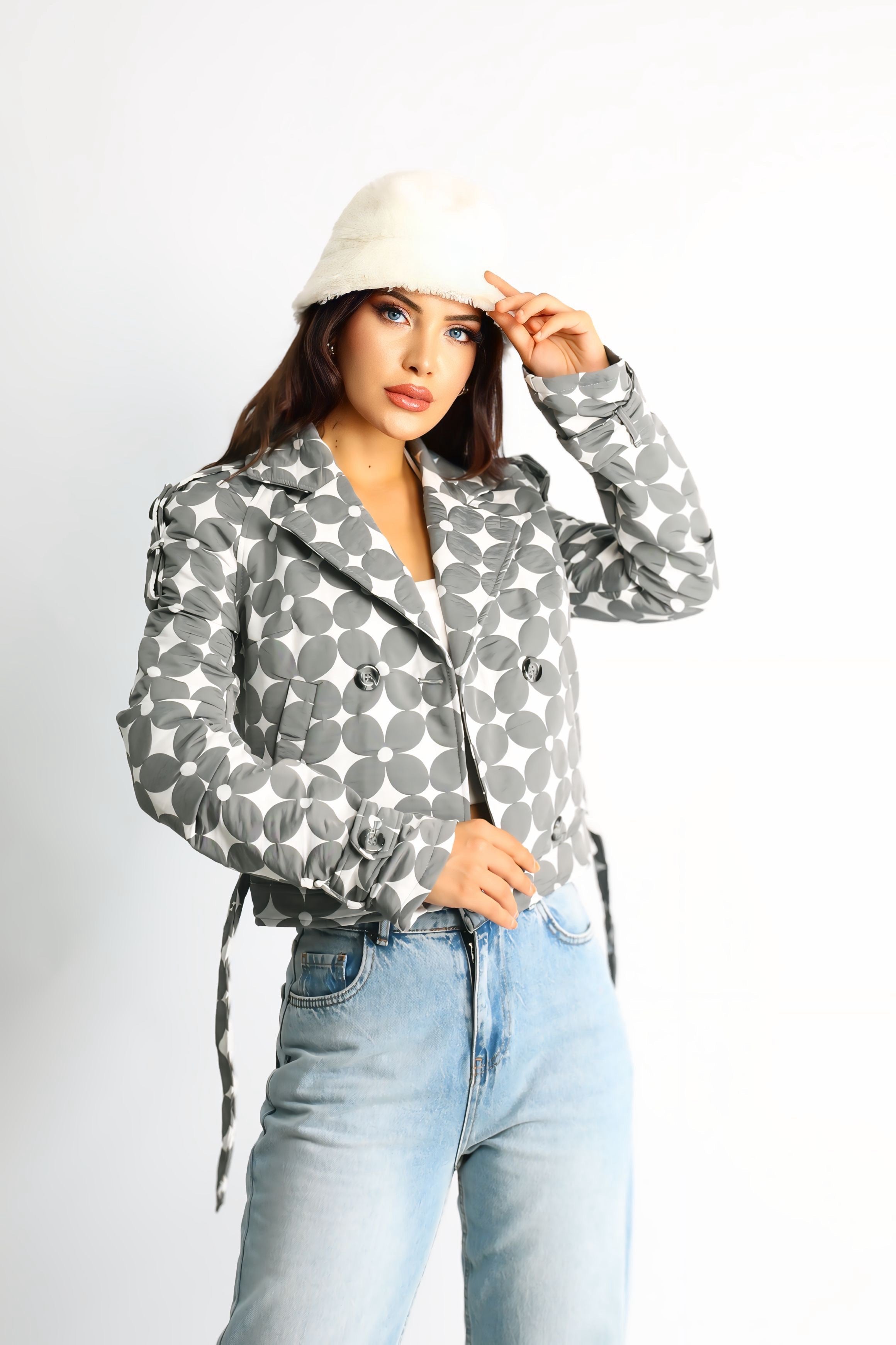 Kadın Kapitoneli Biker Kısa Ceket Flora