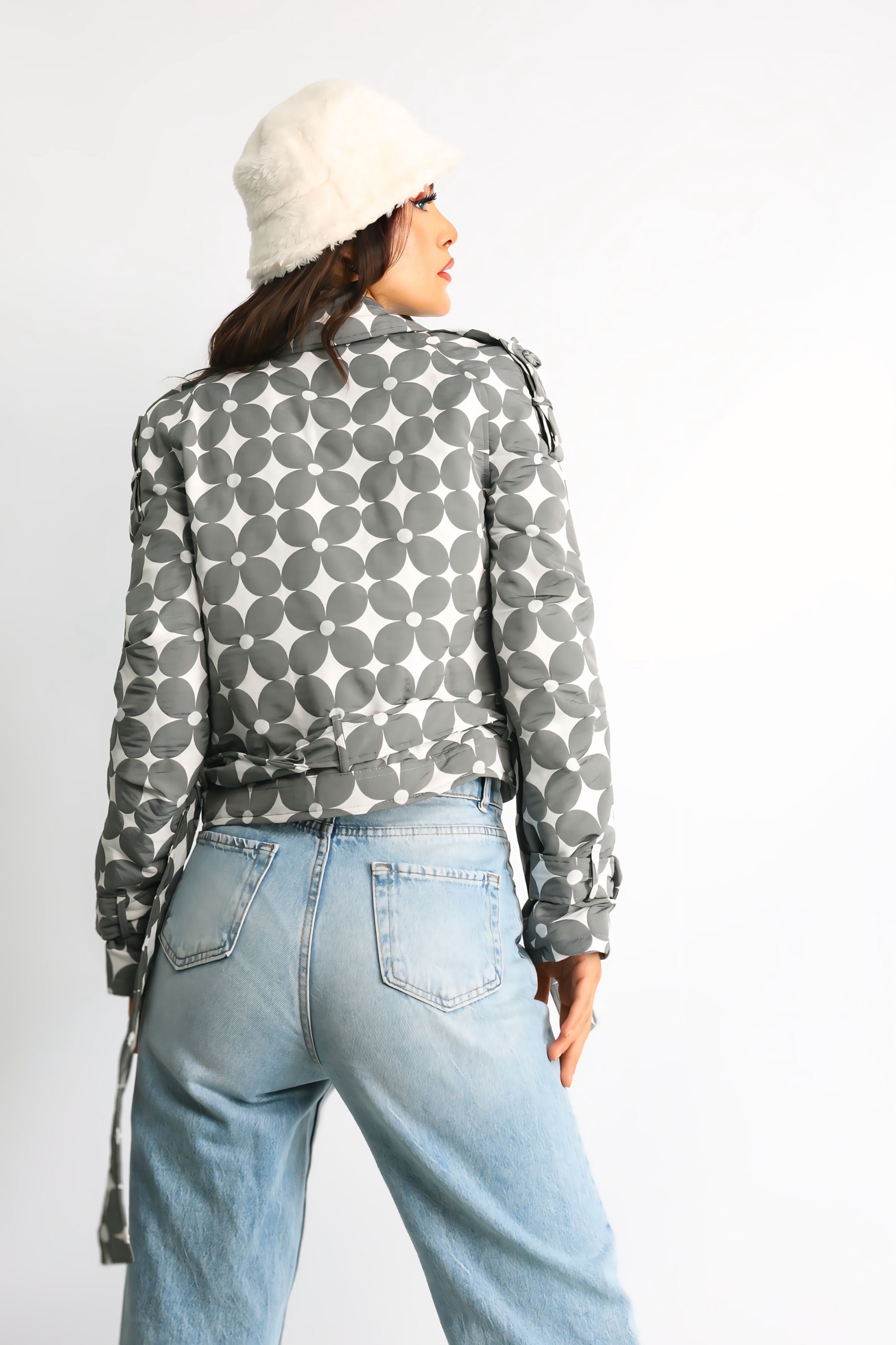 Kadın Kapitoneli Biker Kısa Ceket Flora