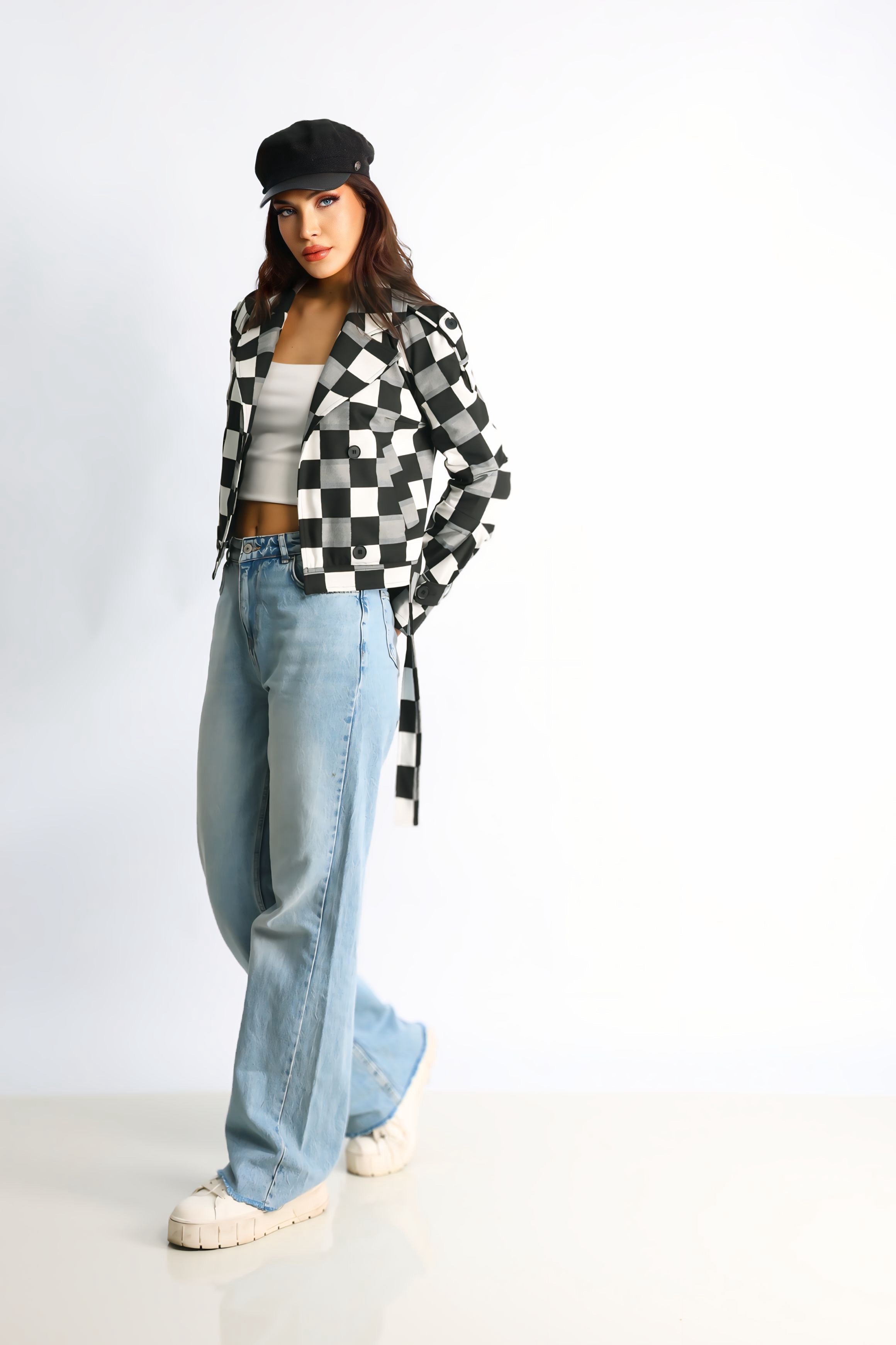 Kadın Kapitoneli Biker Kısa Ceket Flora