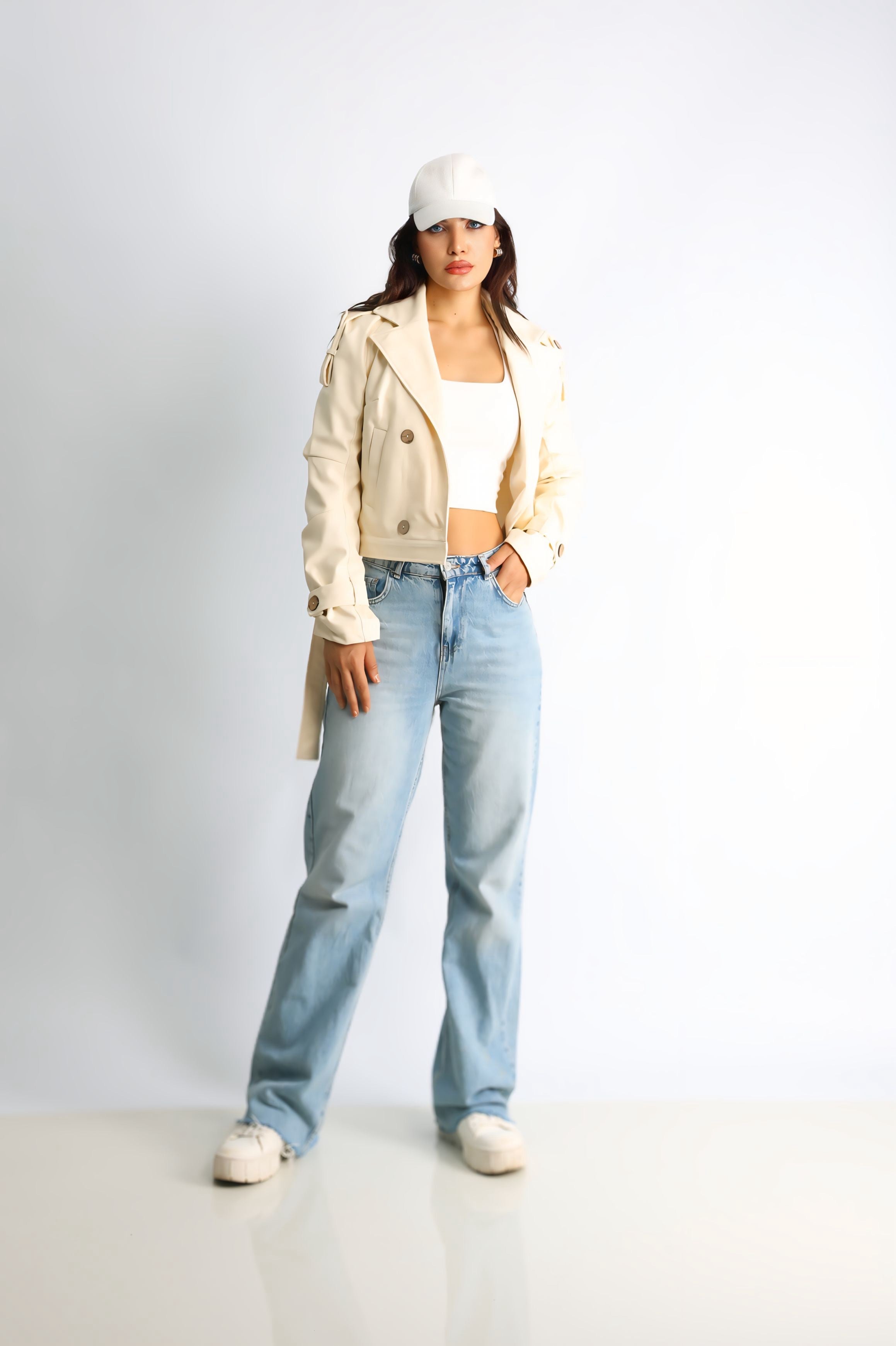 Kadın Suni Deri Biker Ceket Flora