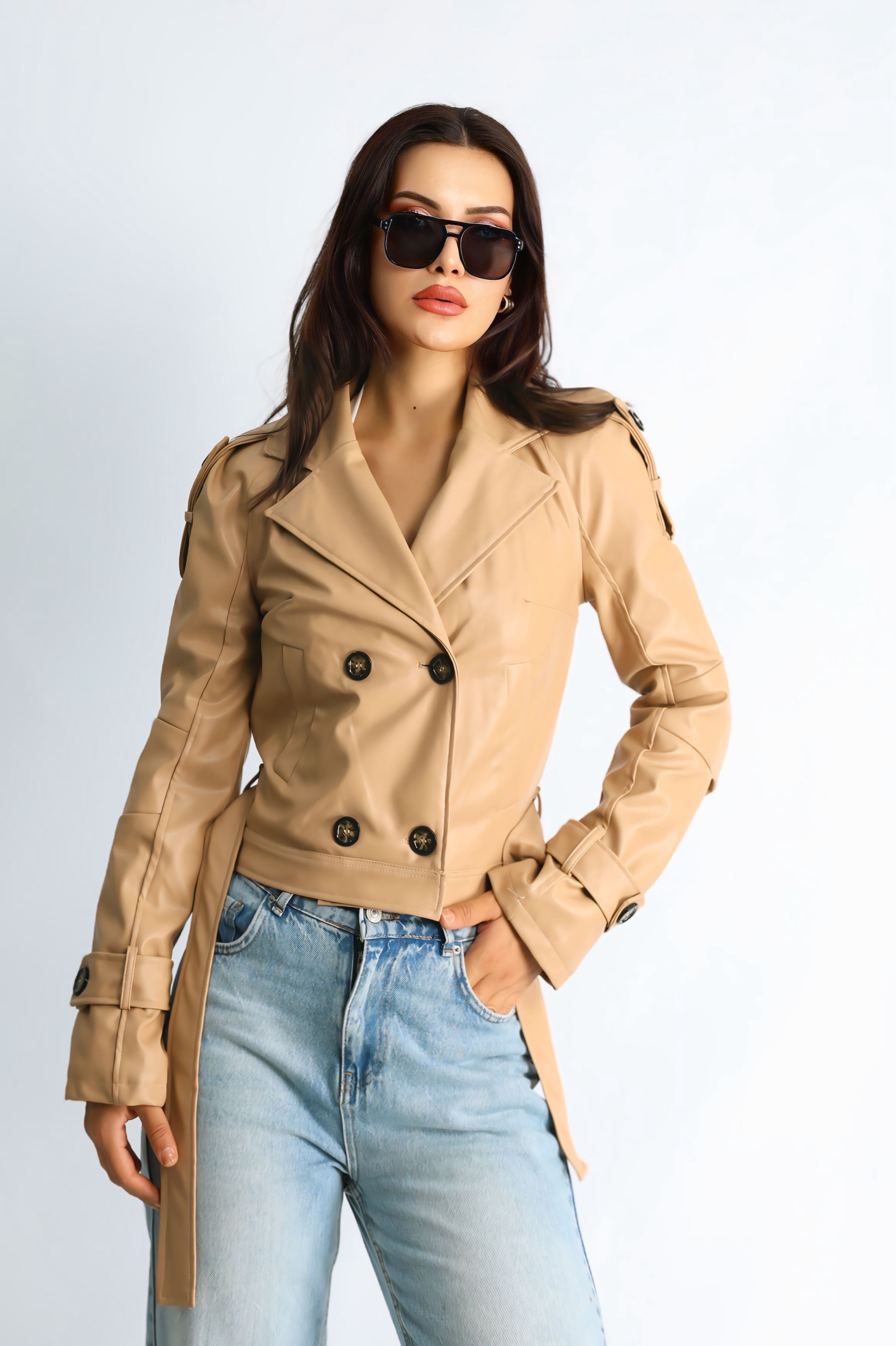 Kadın Suni Deri Biker Ceket Flora