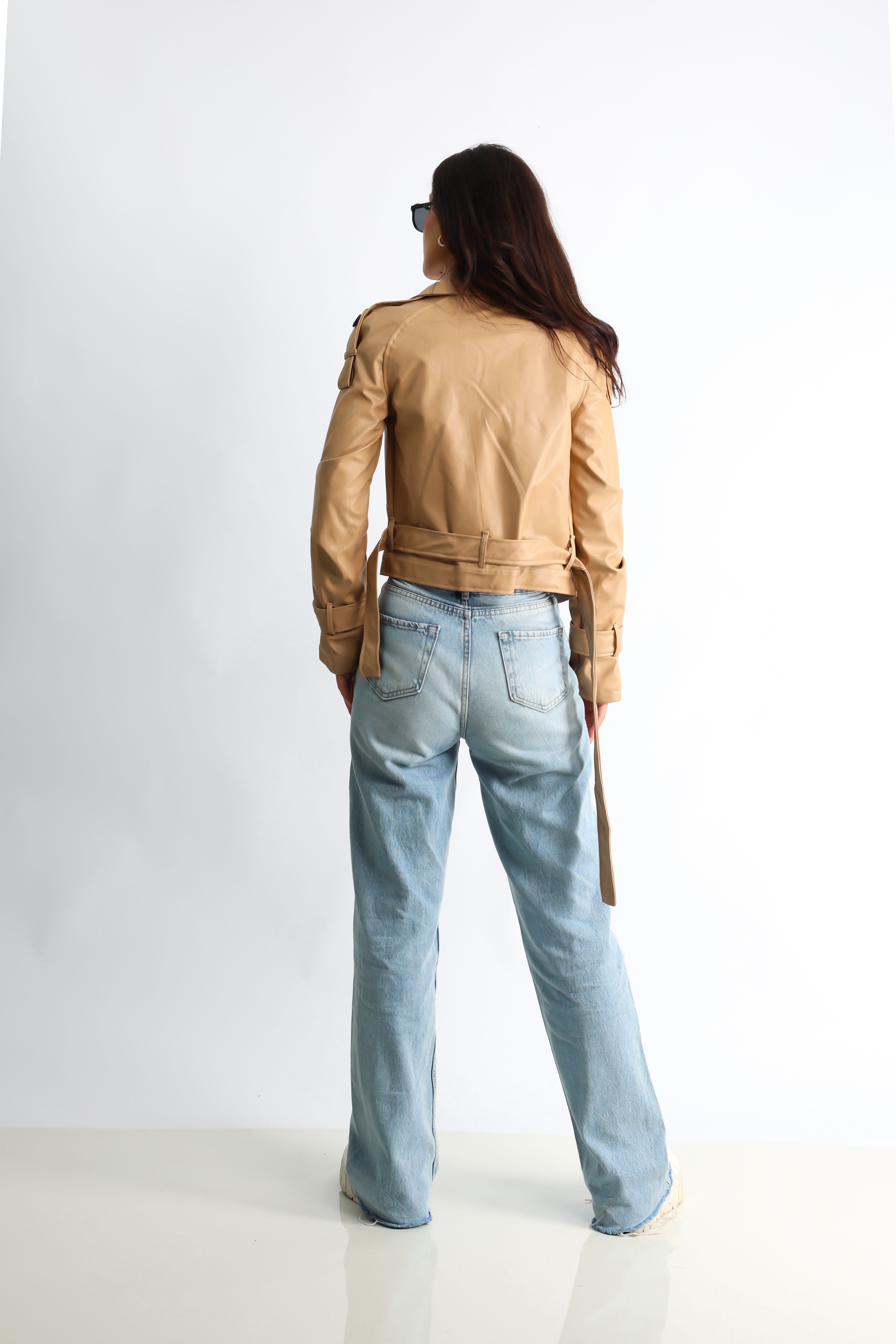 Kadın Suni Deri Biker Ceket Flora