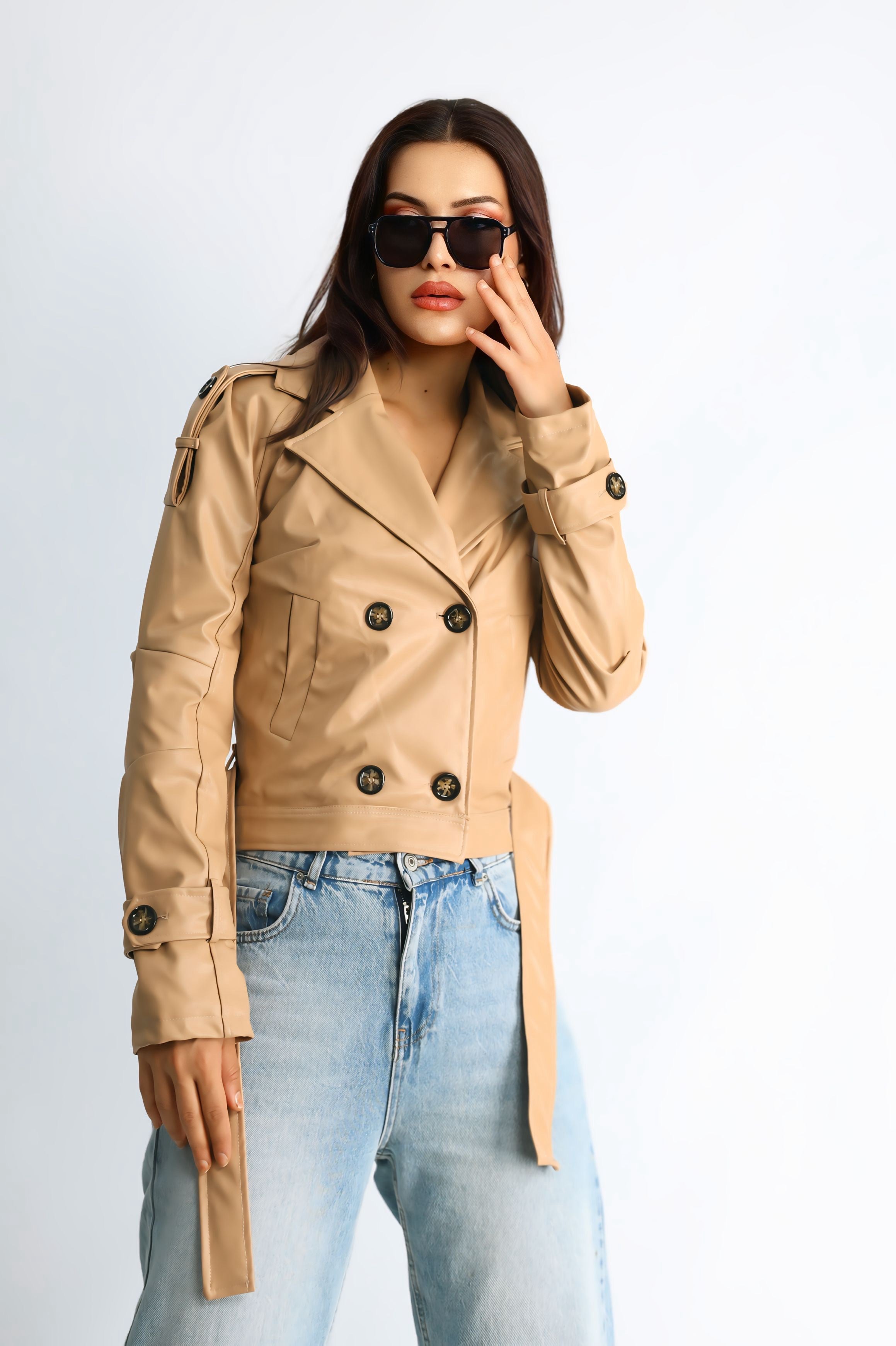 Kadın Suni Deri Biker Ceket Flora