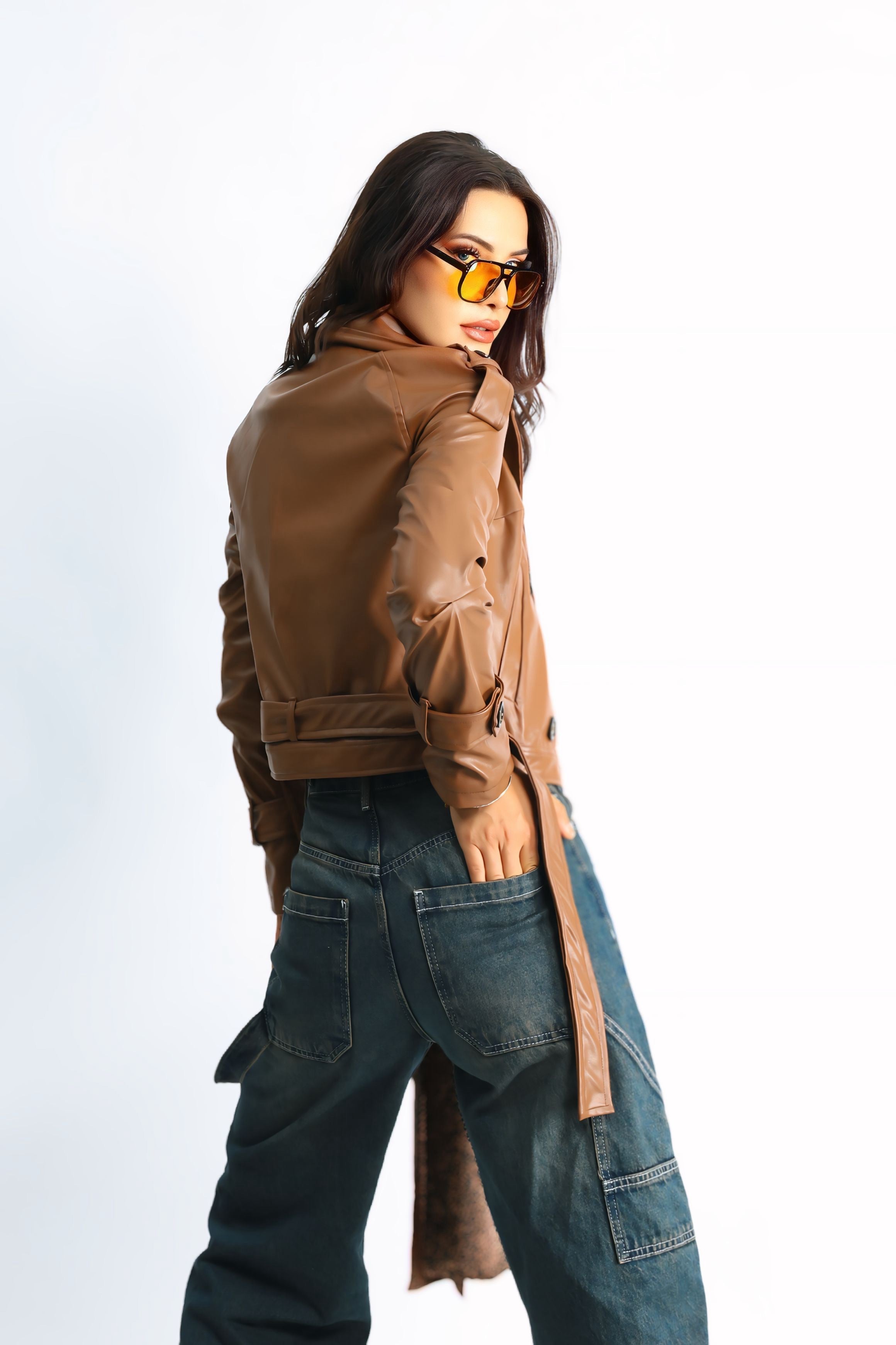 Kadın Suni Deri Biker Ceket Flora