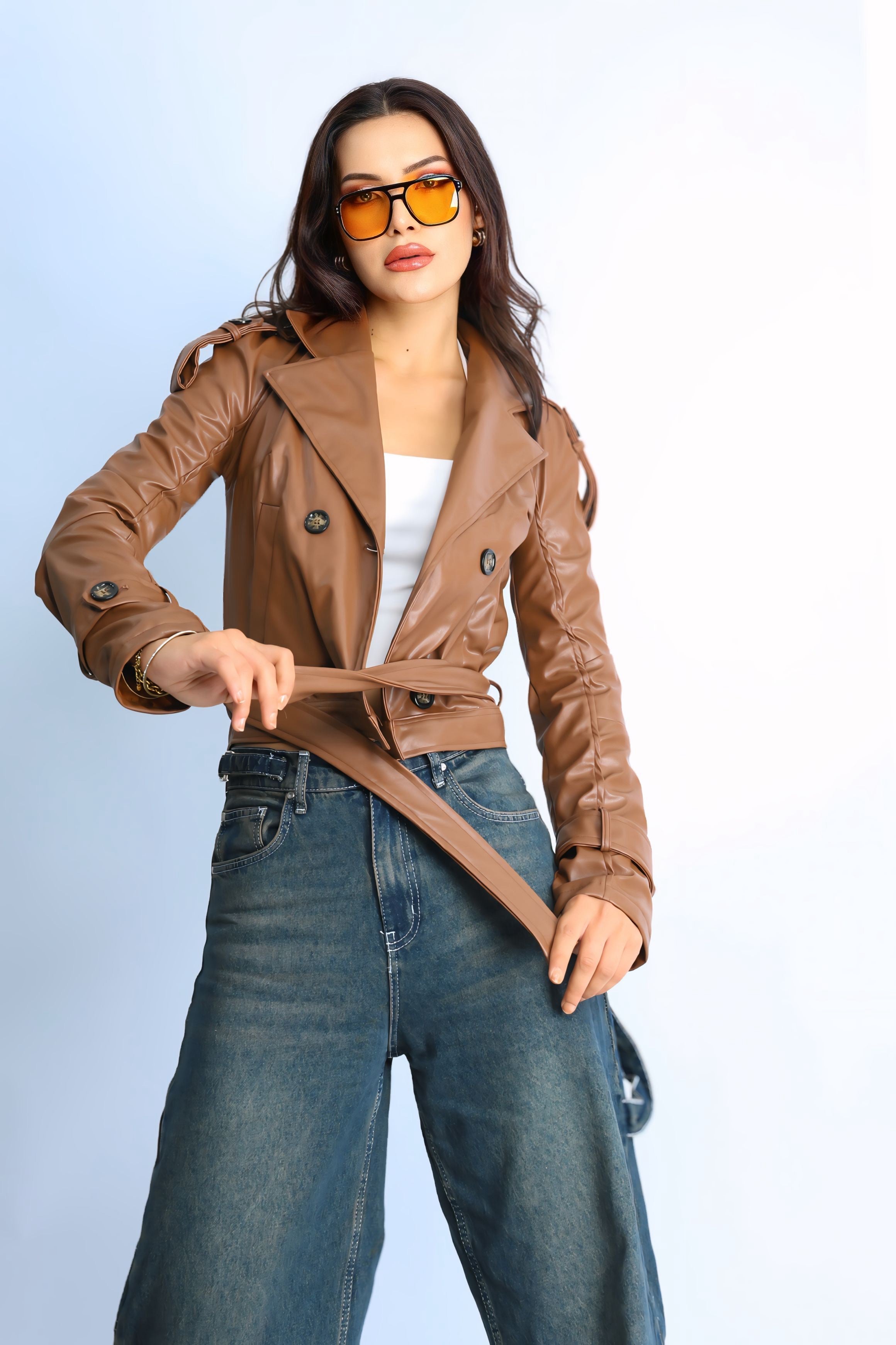 Kadın Suni Deri Biker Ceket Flora