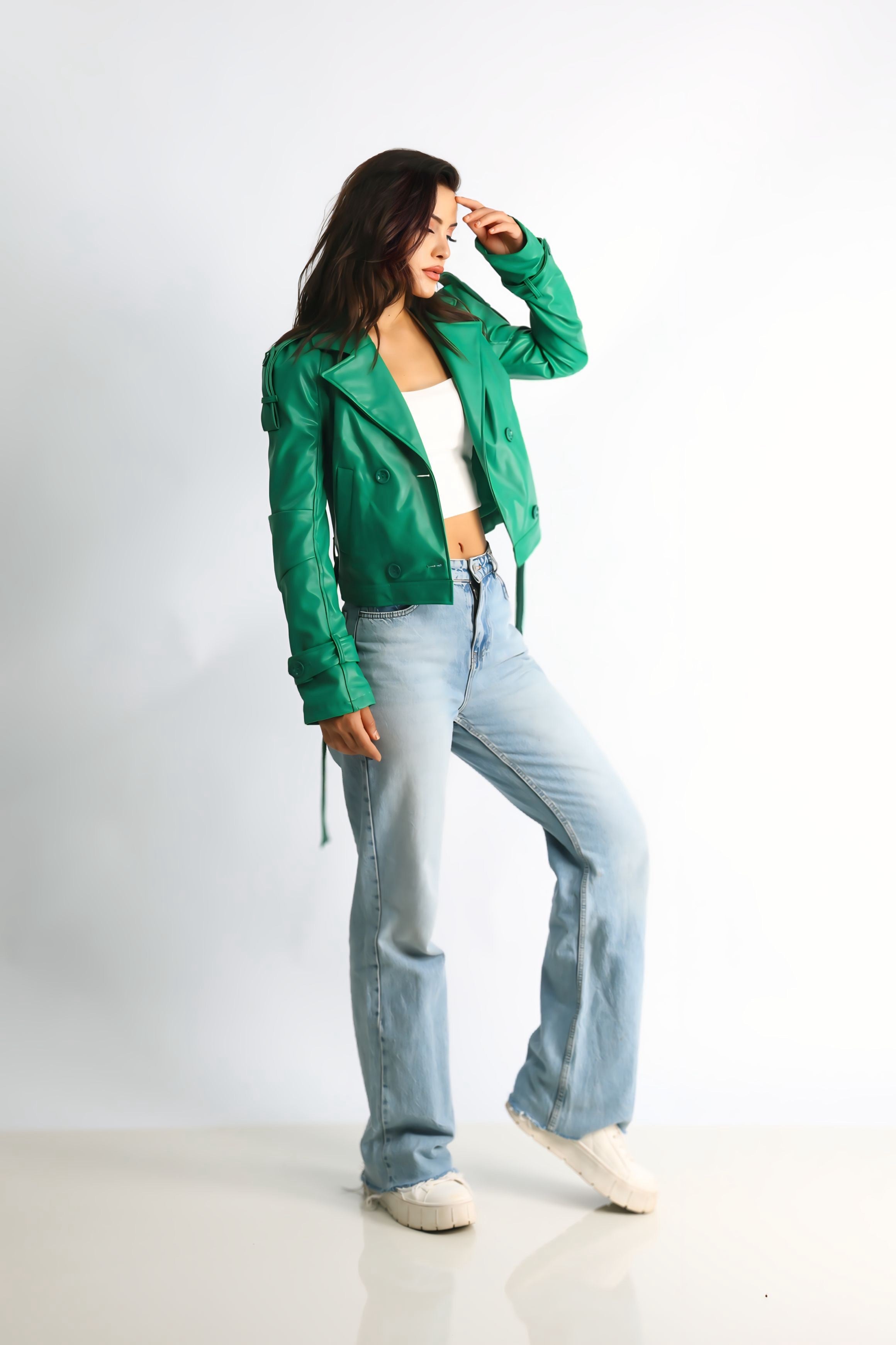 Kadın Suni Deri Biker Ceket Flora