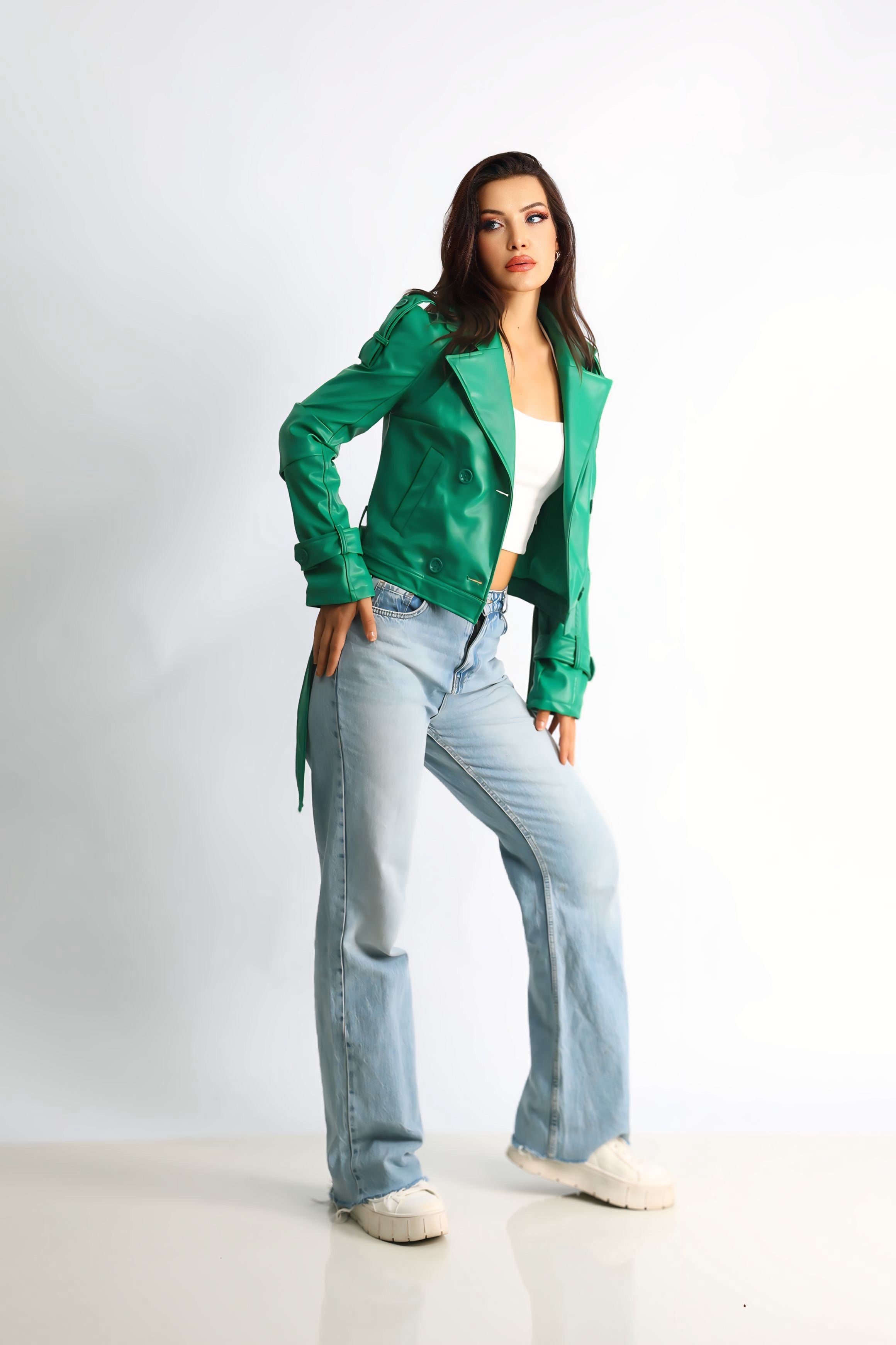 Kadın Suni Deri Biker Ceket Flora