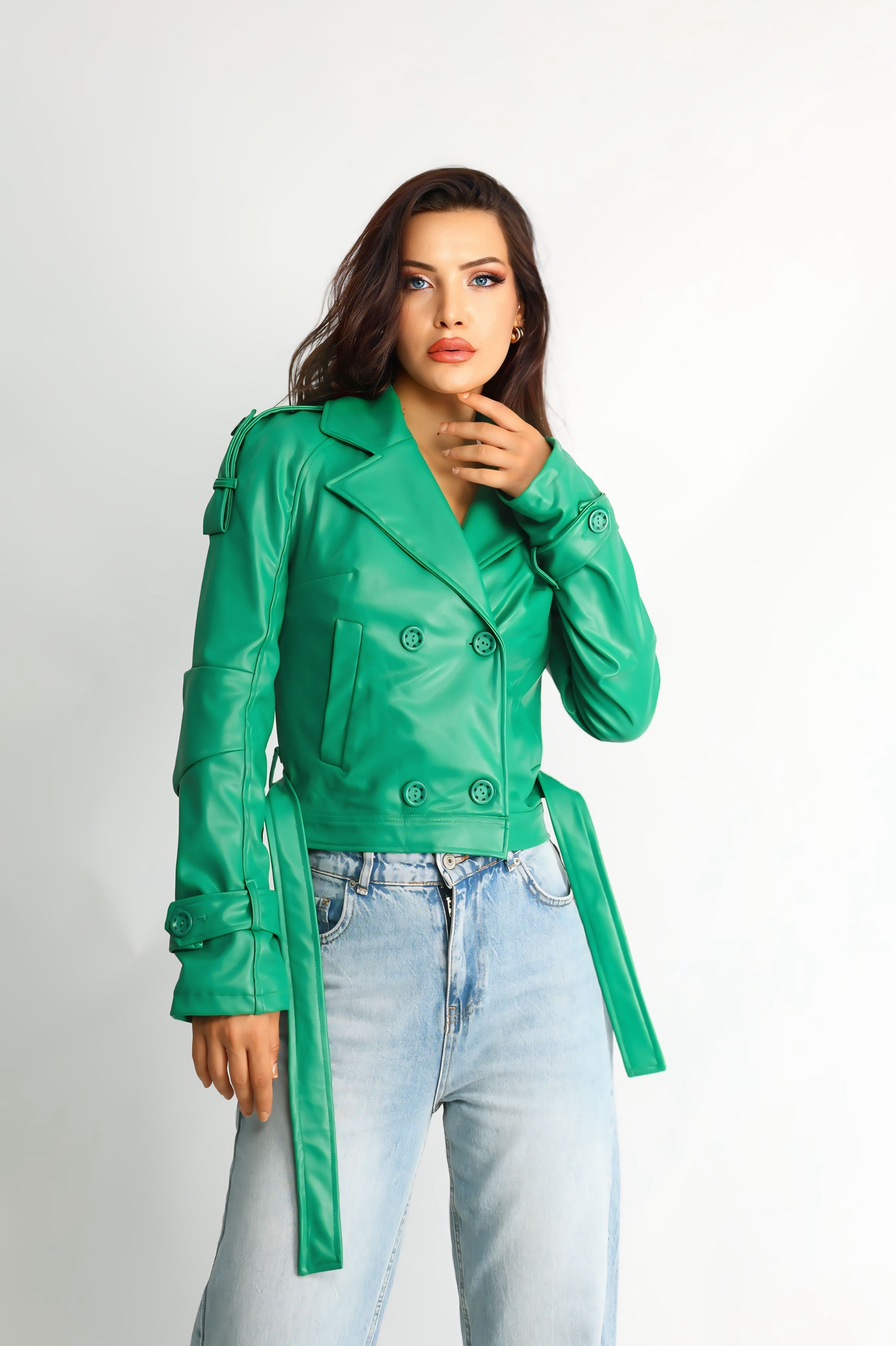 Kadın Suni Deri Biker Ceket Flora