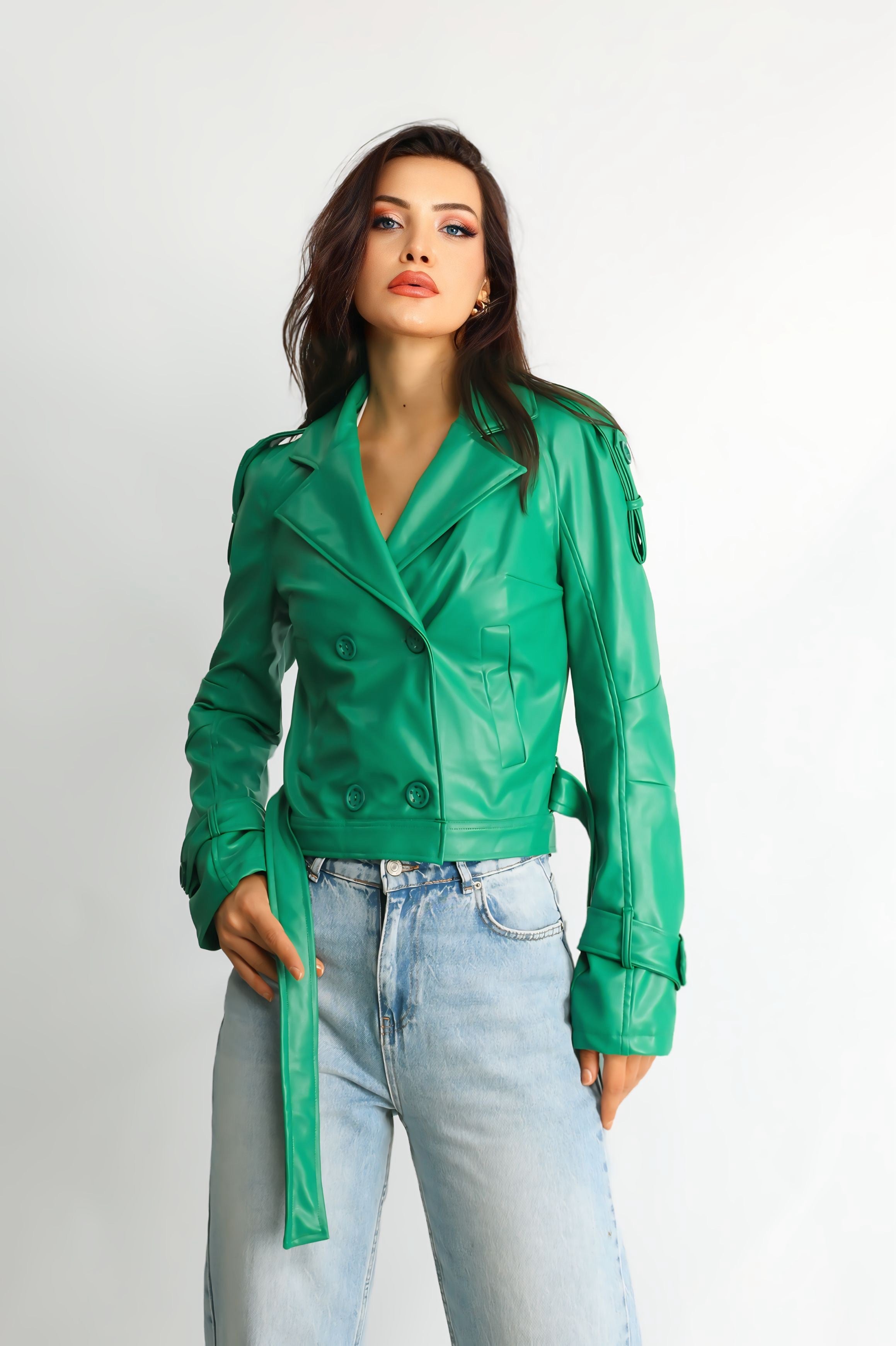 Kadın Suni Deri Biker Ceket Flora