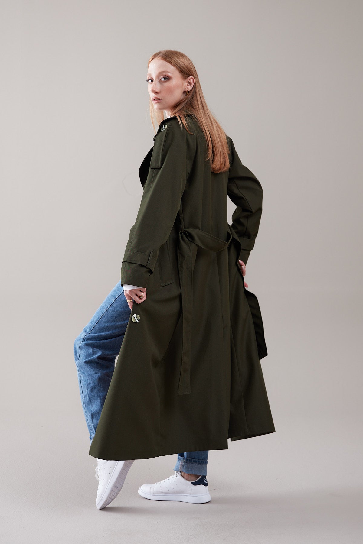 Trençkot Oversize Kol Detaylı Astarlı Geniş Kesim Momente