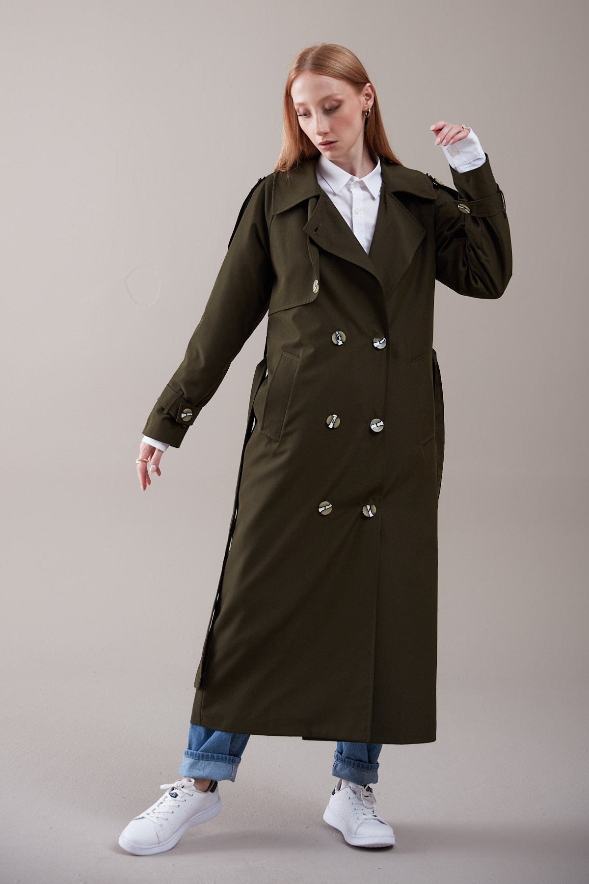 Trençkot Oversize Kol Detaylı Astarlı Geniş Kesim Momente