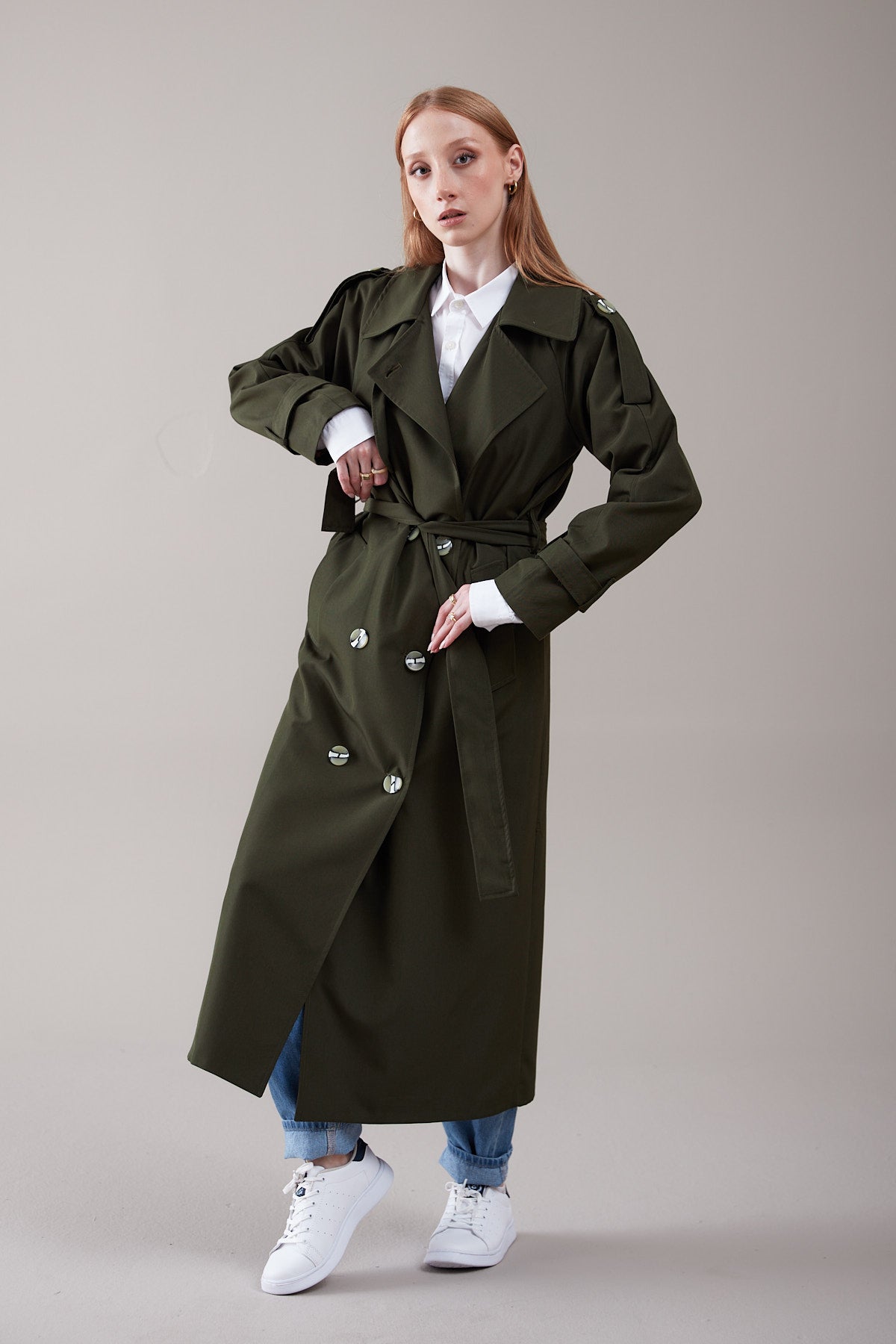 Trençkot Oversize Kol Detaylı Astarlı Geniş Kesim Momente