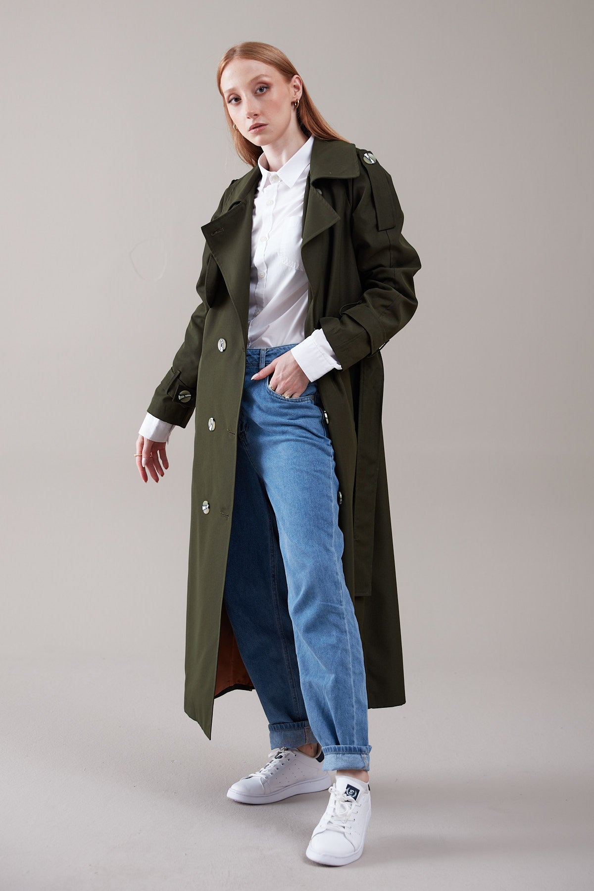 Trençkot Oversize Kol Detaylı Astarlı Geniş Kesim Momente