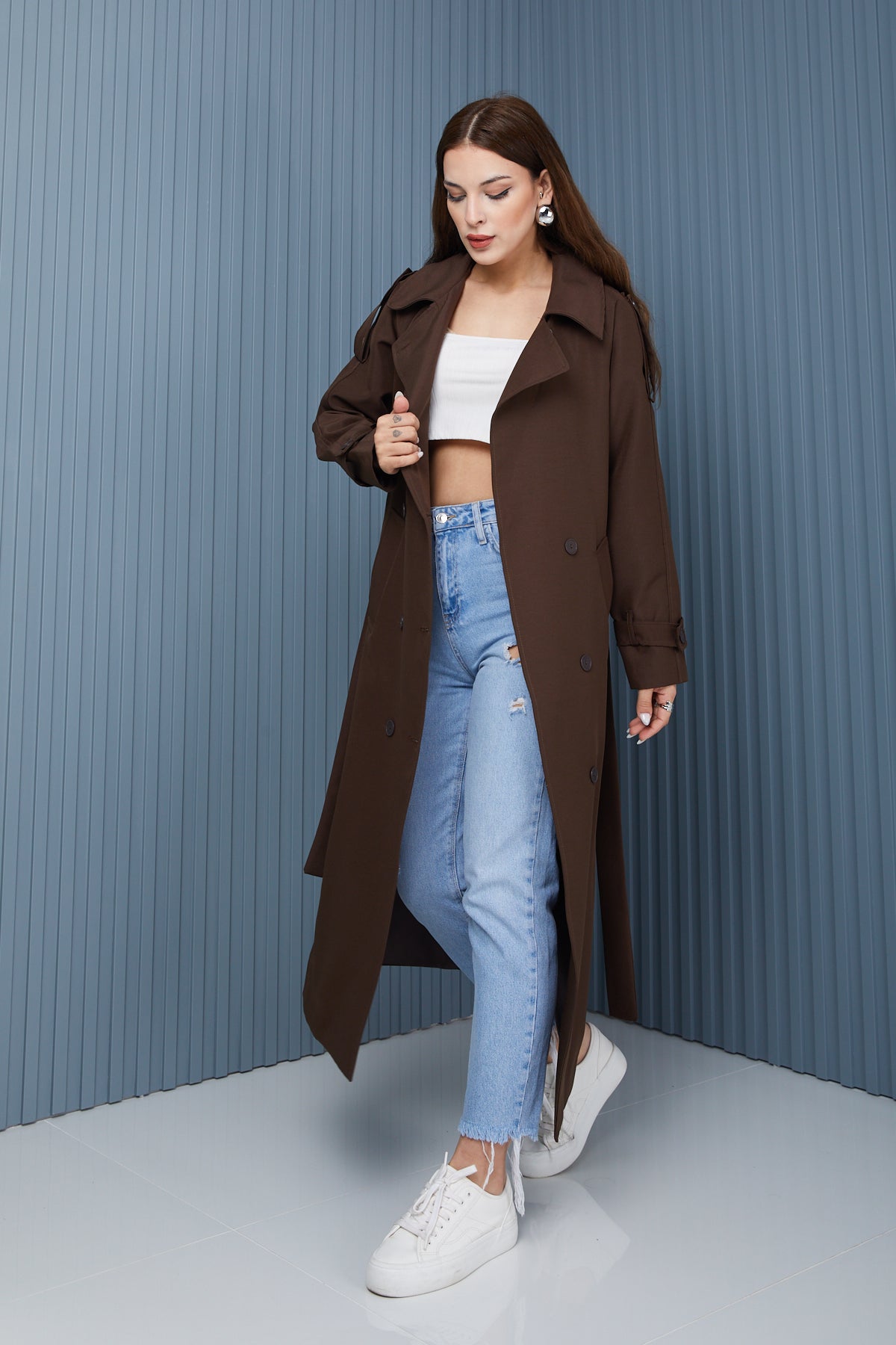 Trençkot Oversize Kol Detaylı Astarlı Geniş Kesim Momente