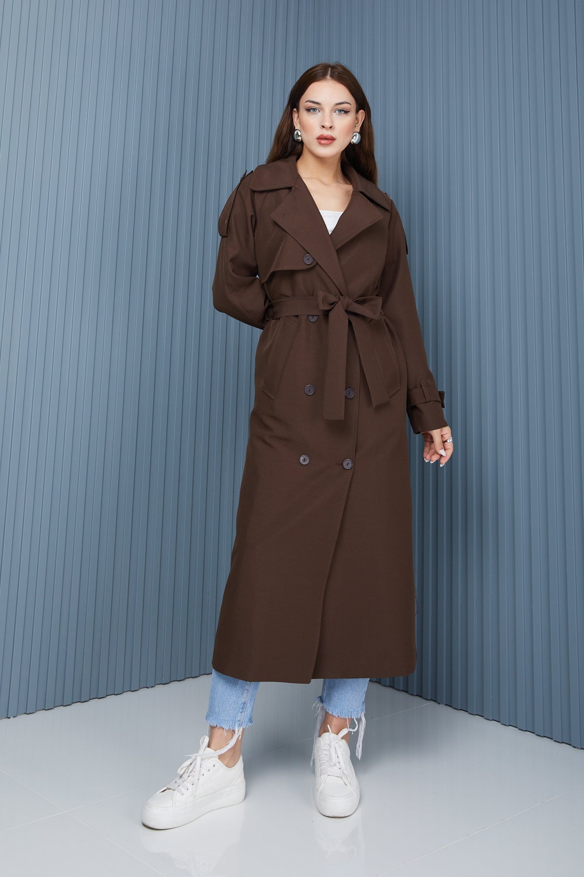 Trençkot Oversize Kol Detaylı Astarlı Geniş Kesim Momente