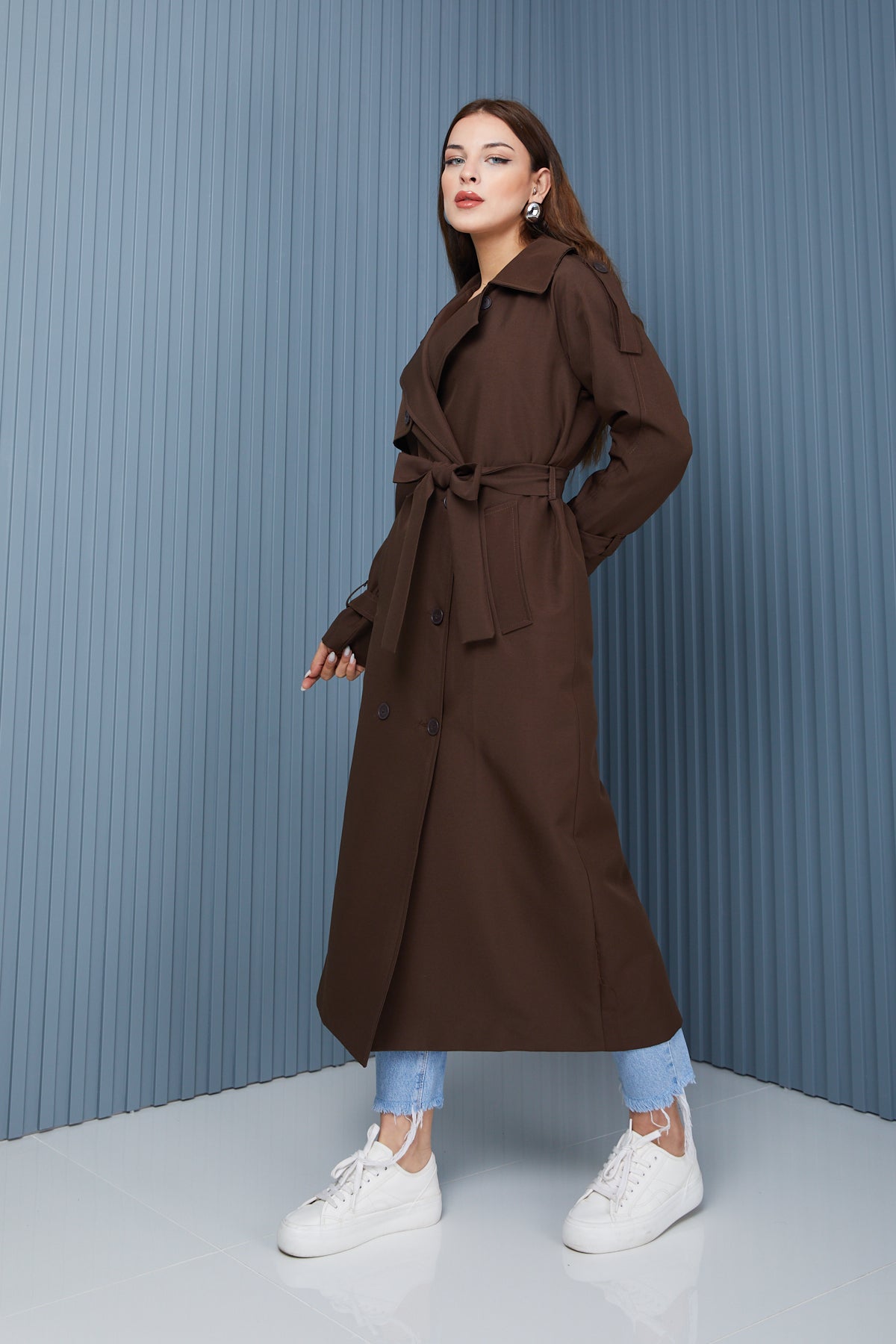 Trençkot Oversize Kol Detaylı Astarlı Geniş Kesim Momente