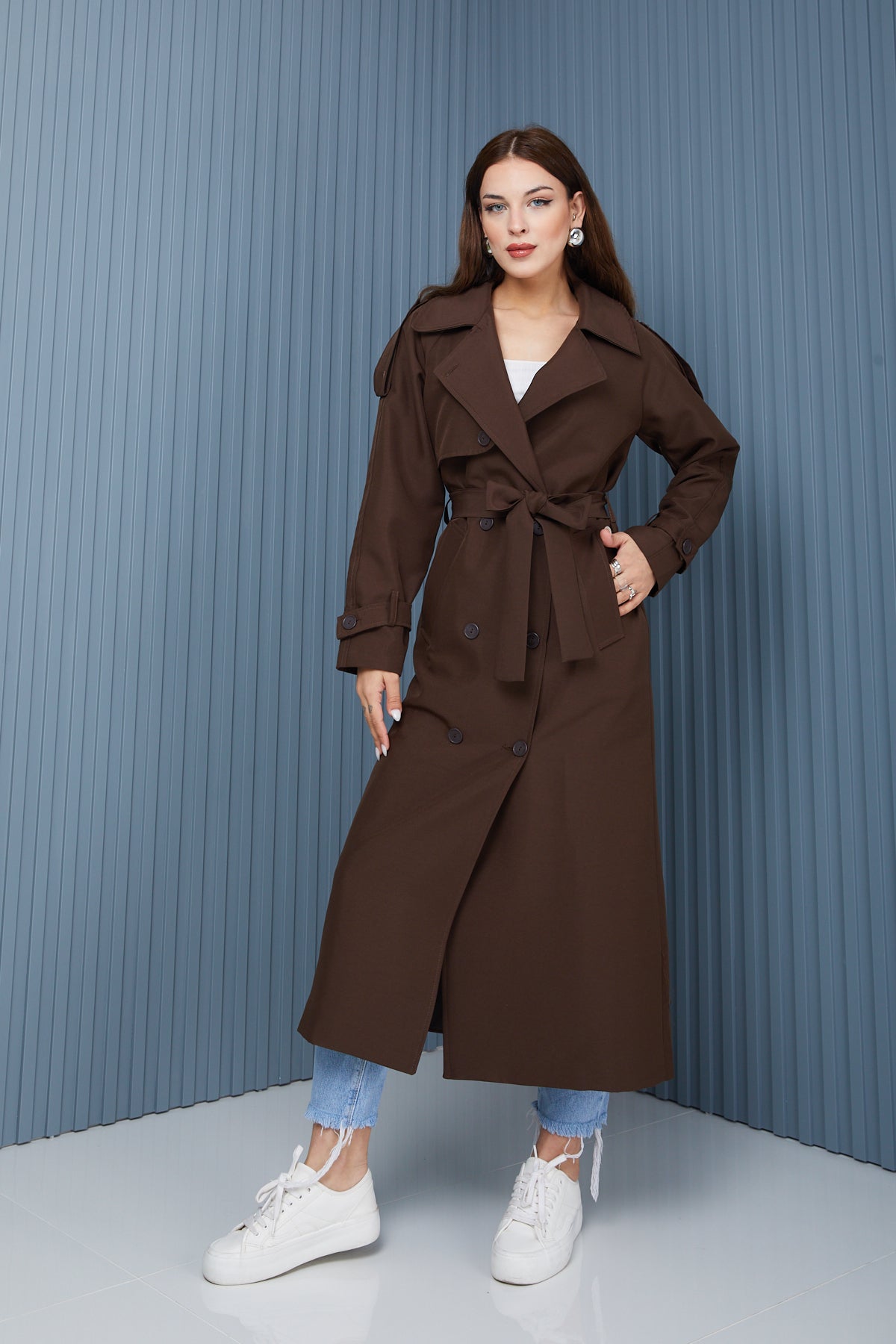 Trençkot Oversize Kol Detaylı Astarlı Geniş Kesim Momente