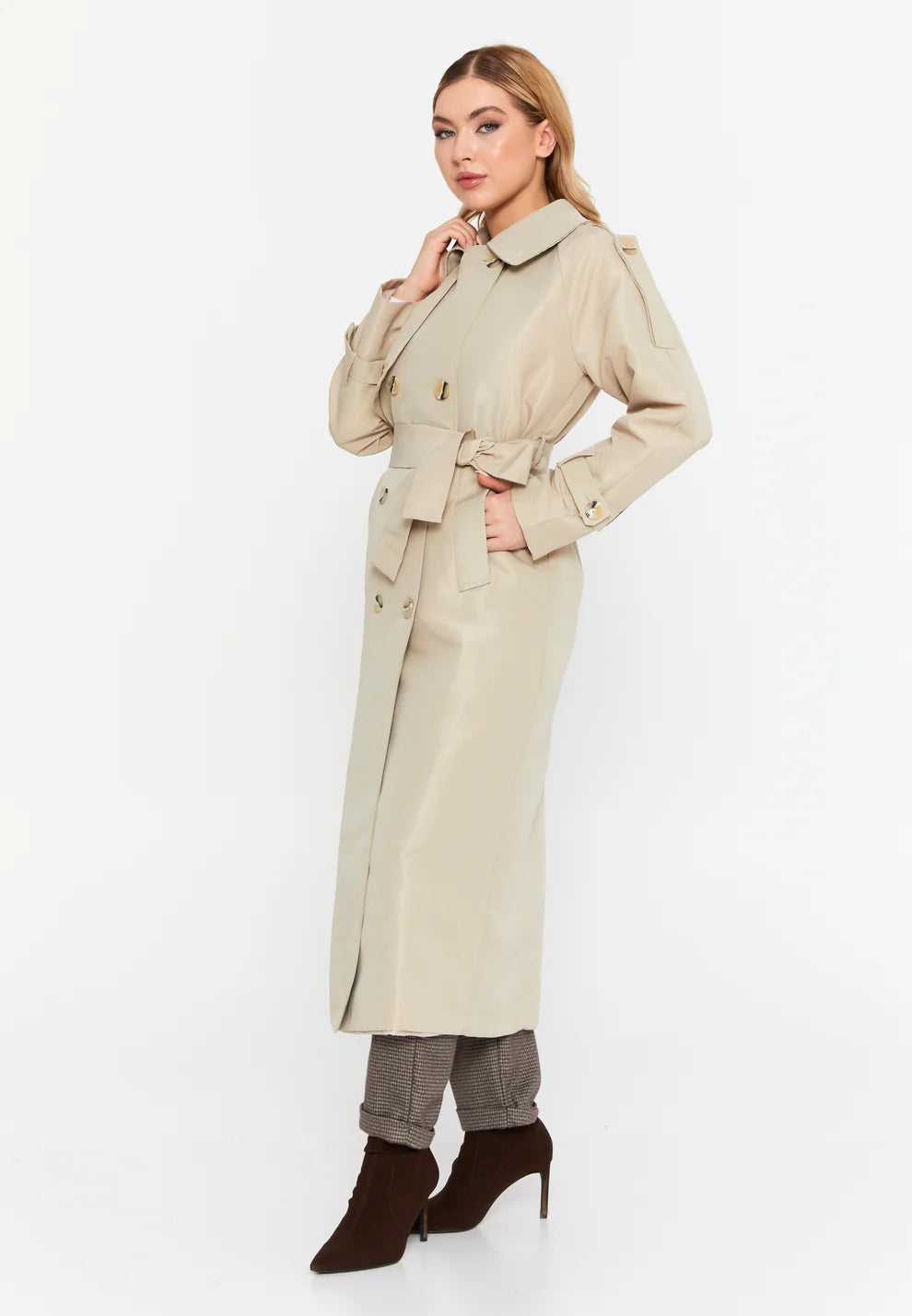 Trençkot Oversize Kol Detaylı Astarlı Geniş Kesim Momente