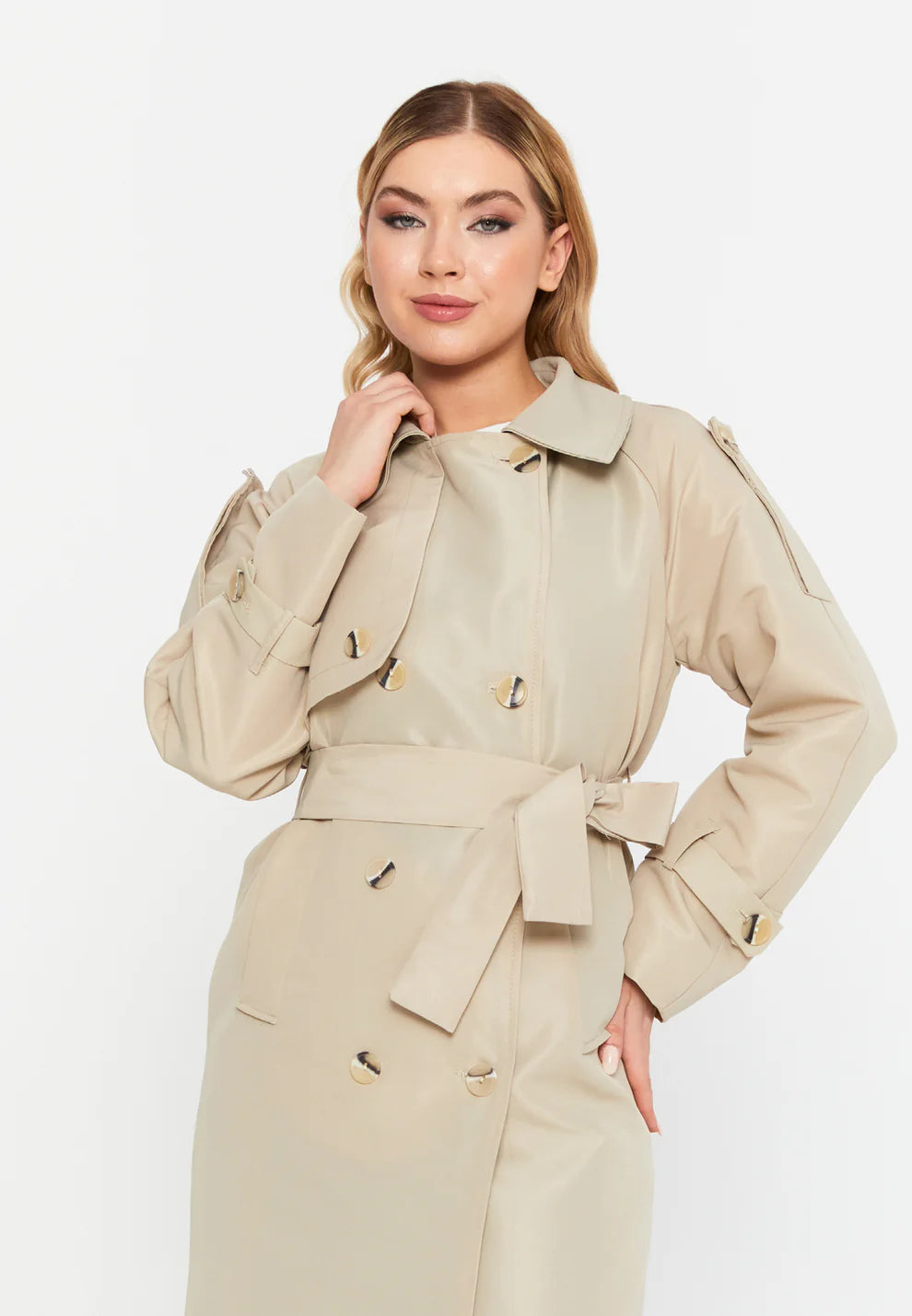 Trençkot Oversize Kol Detaylı Astarlı Geniş Kesim Momente