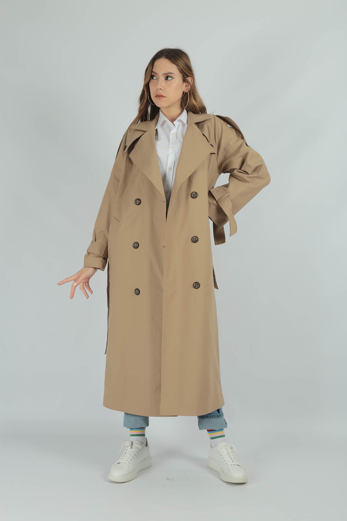 Trençkot Tasarım Oversize Astarlı Geniş Kesim Nidal