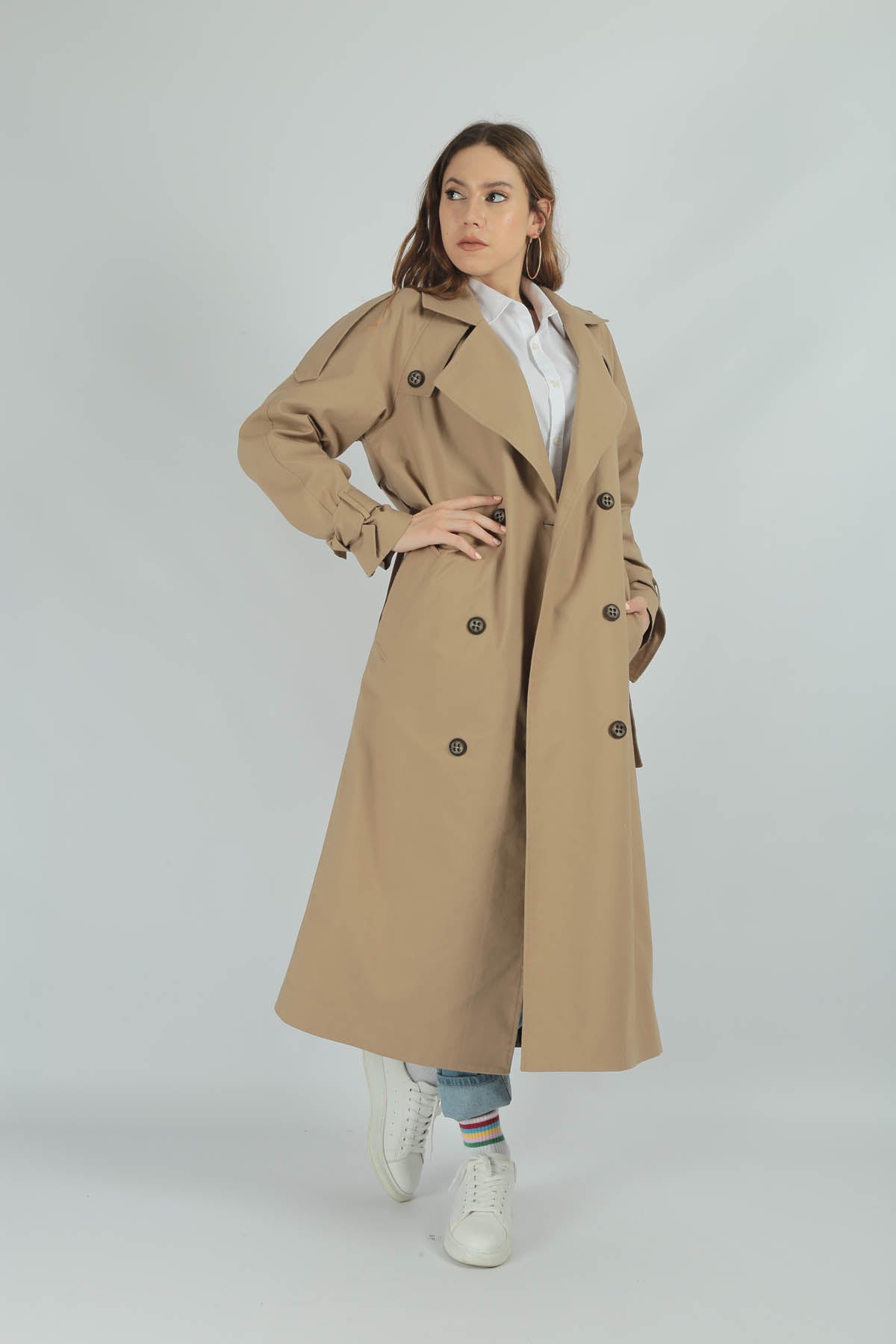 Trençkot Tasarım Oversize Astarlı Geniş Kesim Nidal