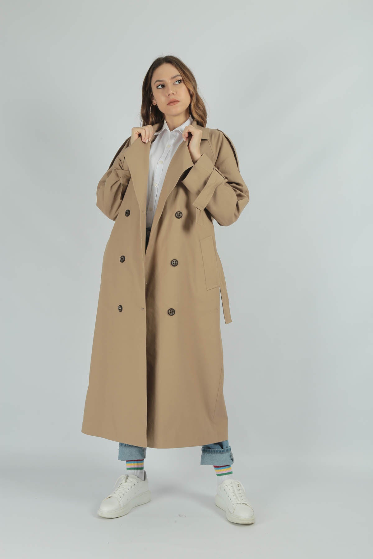 Trençkot Tasarım Oversize Astarlı Geniş Kesim Nidal