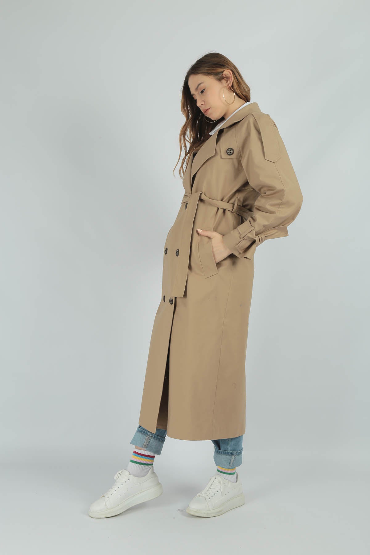 Trençkot Tasarım Oversize Astarlı Geniş Kesim Nidal