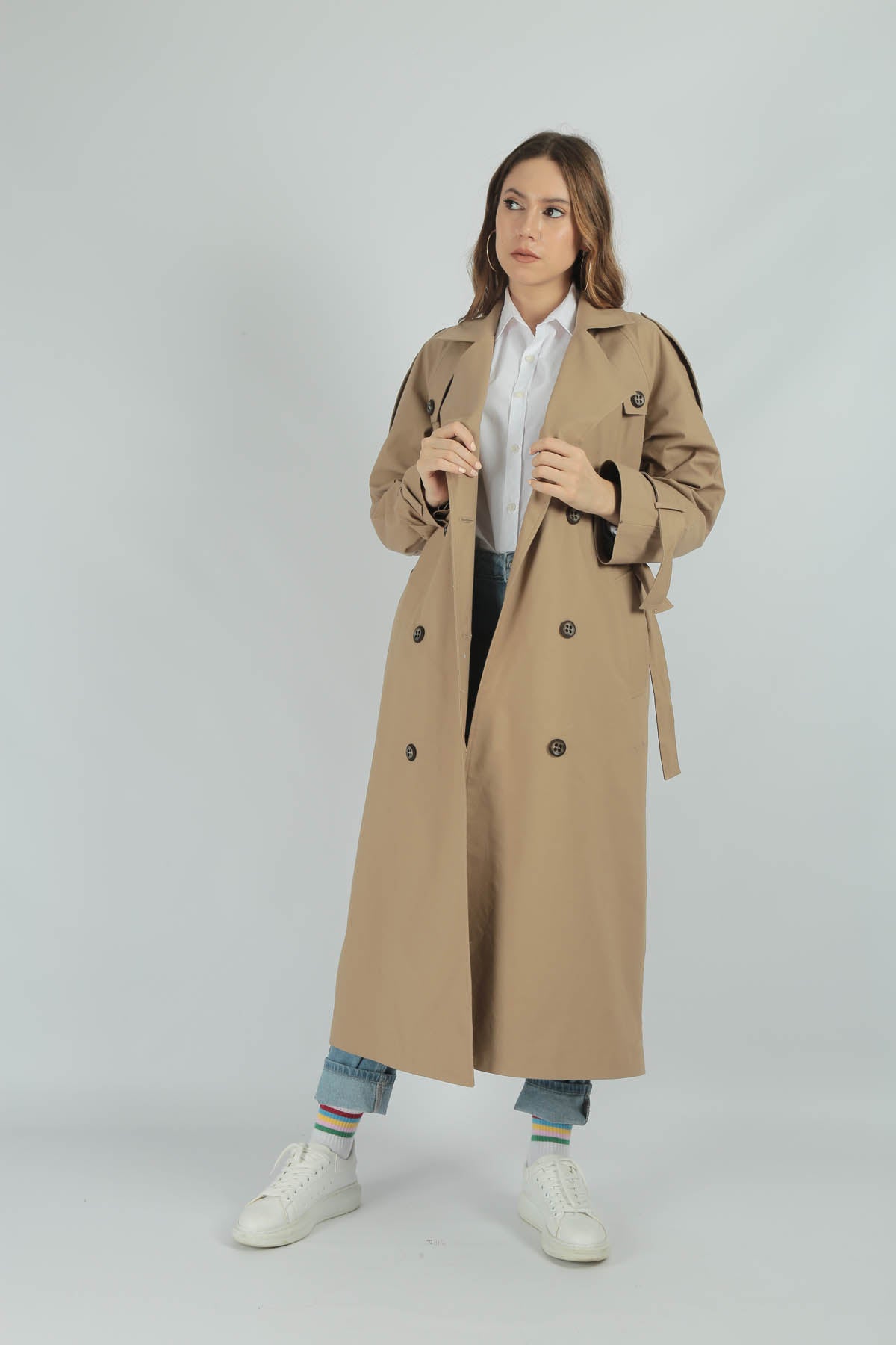 Trençkot Tasarım Oversize Astarlı Geniş Kesim Nidal