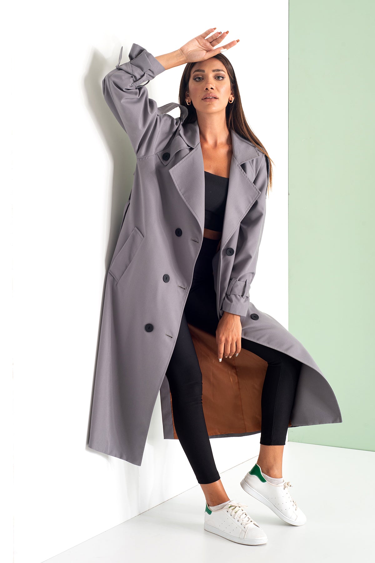 Trençkot Tasarım Oversize Astarlı Geniş Kesim Nidal