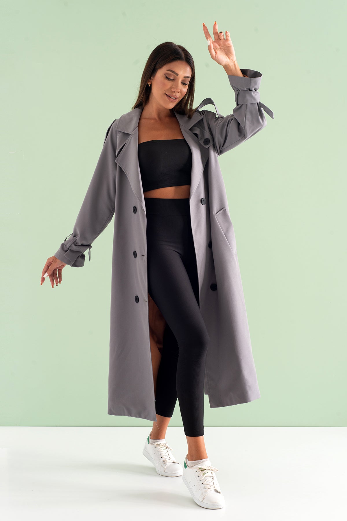 Trençkot Tasarım Oversize Astarlı Geniş Kesim Nidal