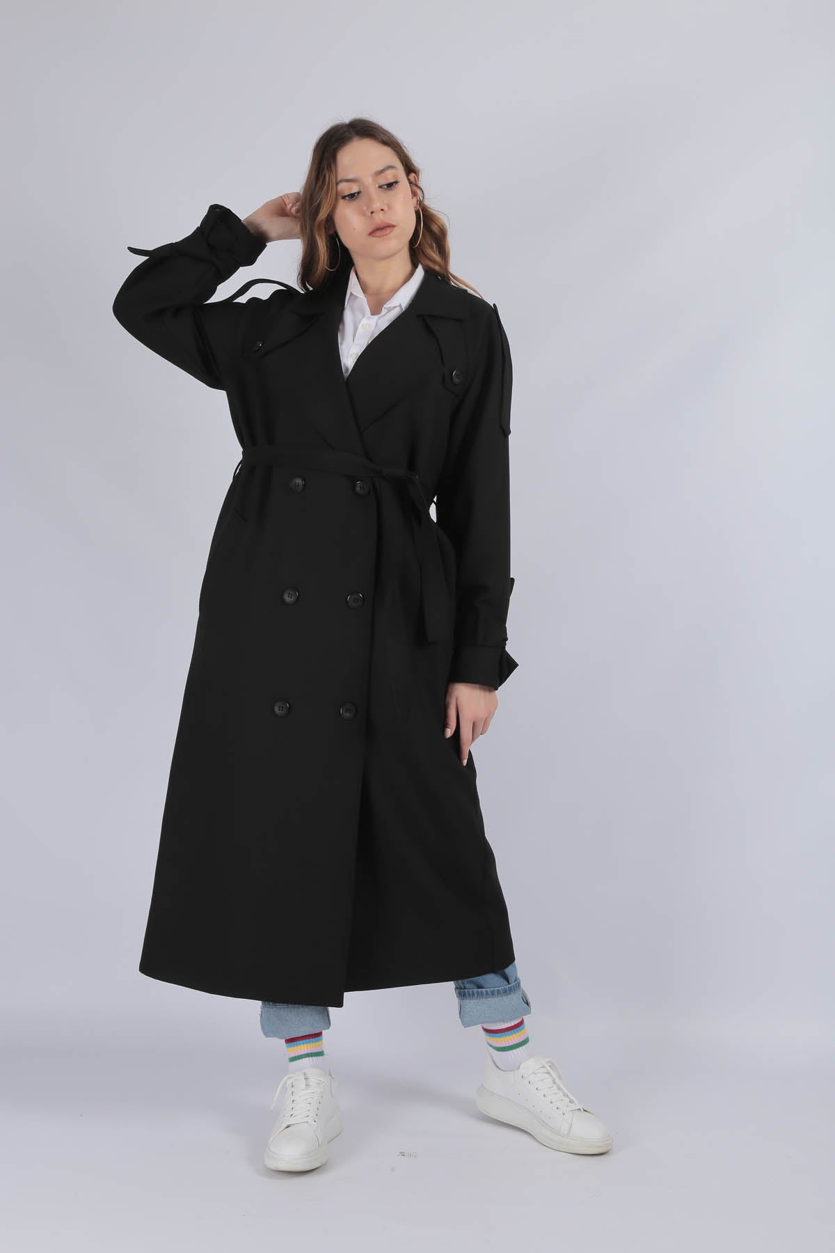 Trençkot Tasarım Oversize Astarlı Geniş Kesim Nidal