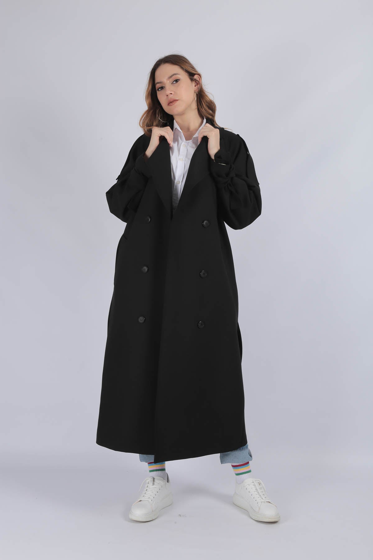 Trençkot Tasarım Oversize Astarlı Geniş Kesim Nidal
